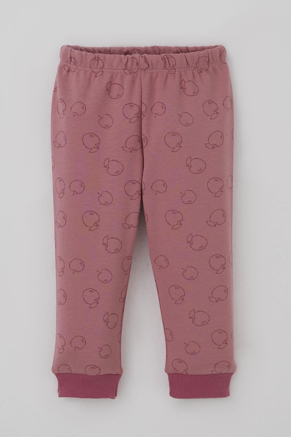 Breeze Kız Bebek Pijama Takımı Önden Düğmeli Elma Desenli Gülkurusu (4 Ay-1 Yaş)