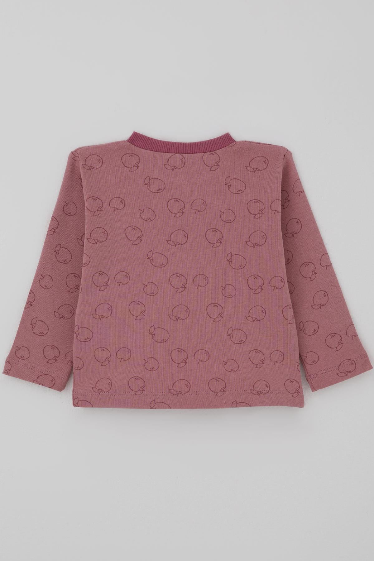 Breeze Kız Bebek Pijama Takımı Önden Düğmeli Elma Desenli Gülkurusu (4 Ay-1 Yaş)