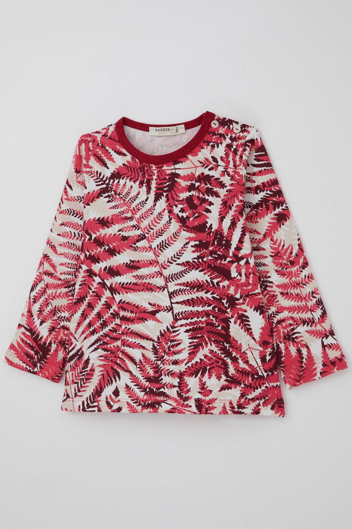 Breeze Kız Bebek Pijama Takımı Orman Temalı Yaprak Desenli Vişne Çürüğü (9 Ay-3 Yaş)