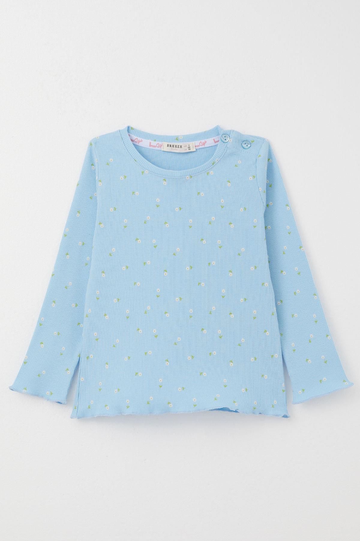 Breeze Kız Bebek Pijama Takımı Papatya Desenli Açık Mavi (9 Ay-3 Yaş)
