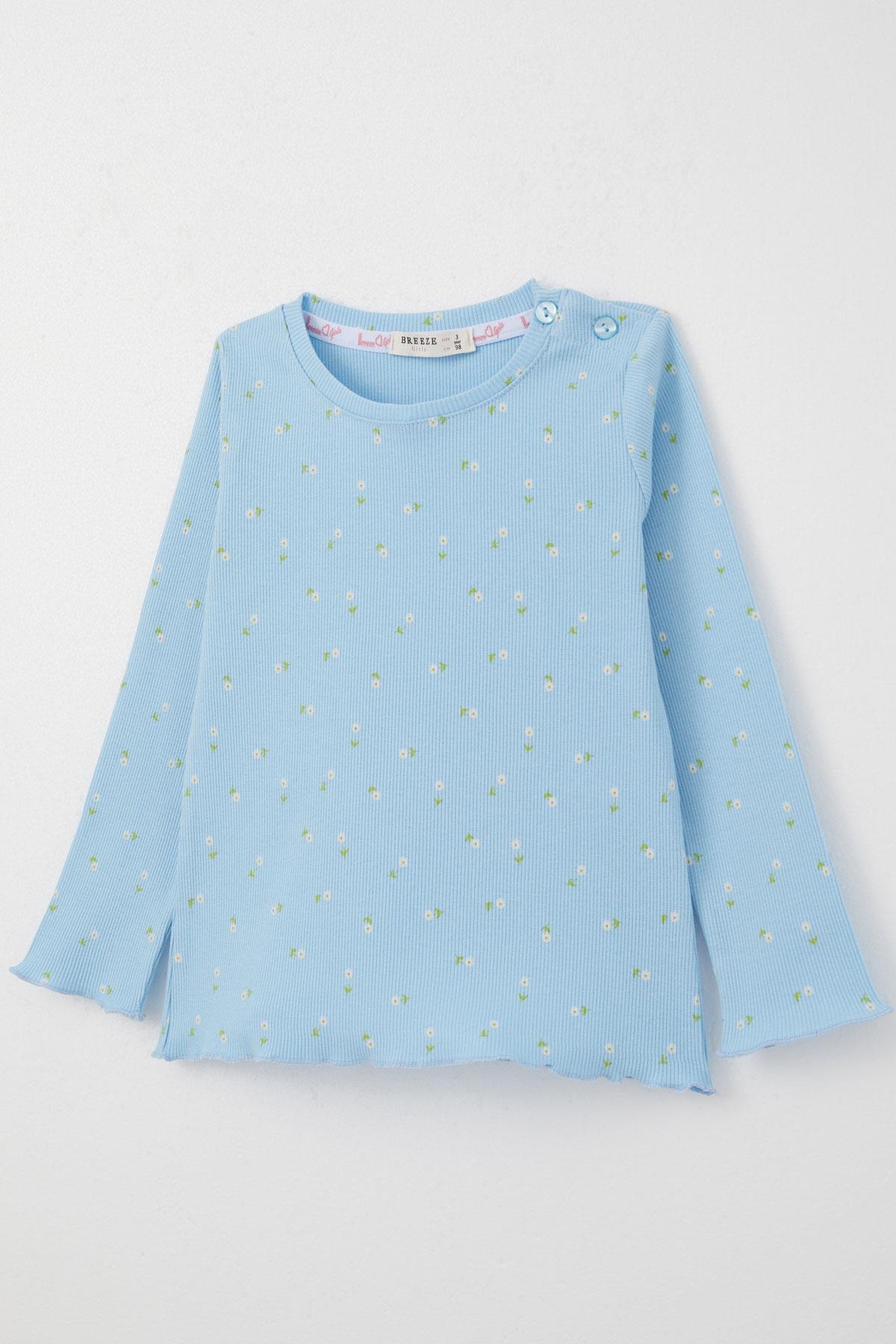 Breeze Kız Bebek Pijama Takımı Papatya Desenli Açık Mavi (9 Ay-3 Yaş)