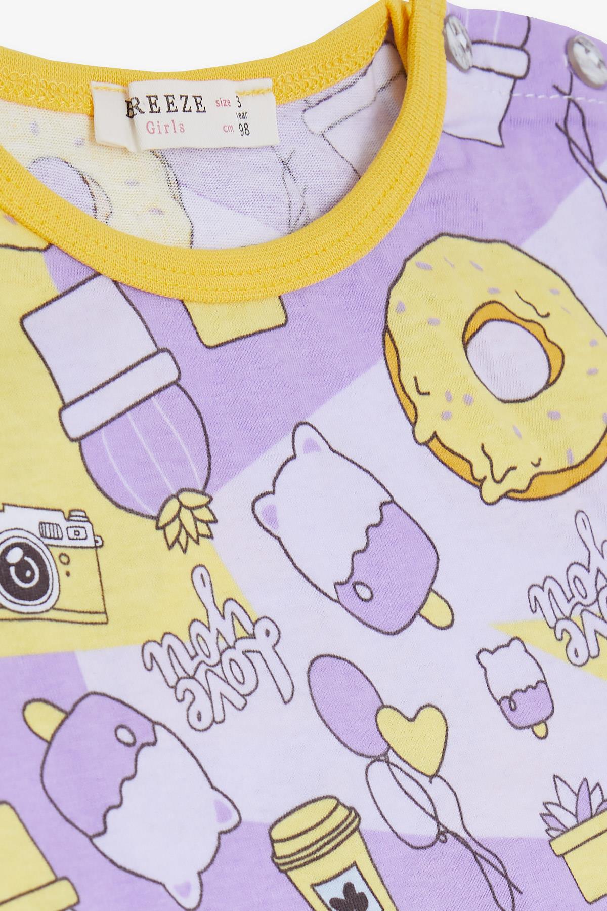 Breeze Kız Bebek Pijama Takımı Parti Temalı Lila (9 Ay-3 Yaş)