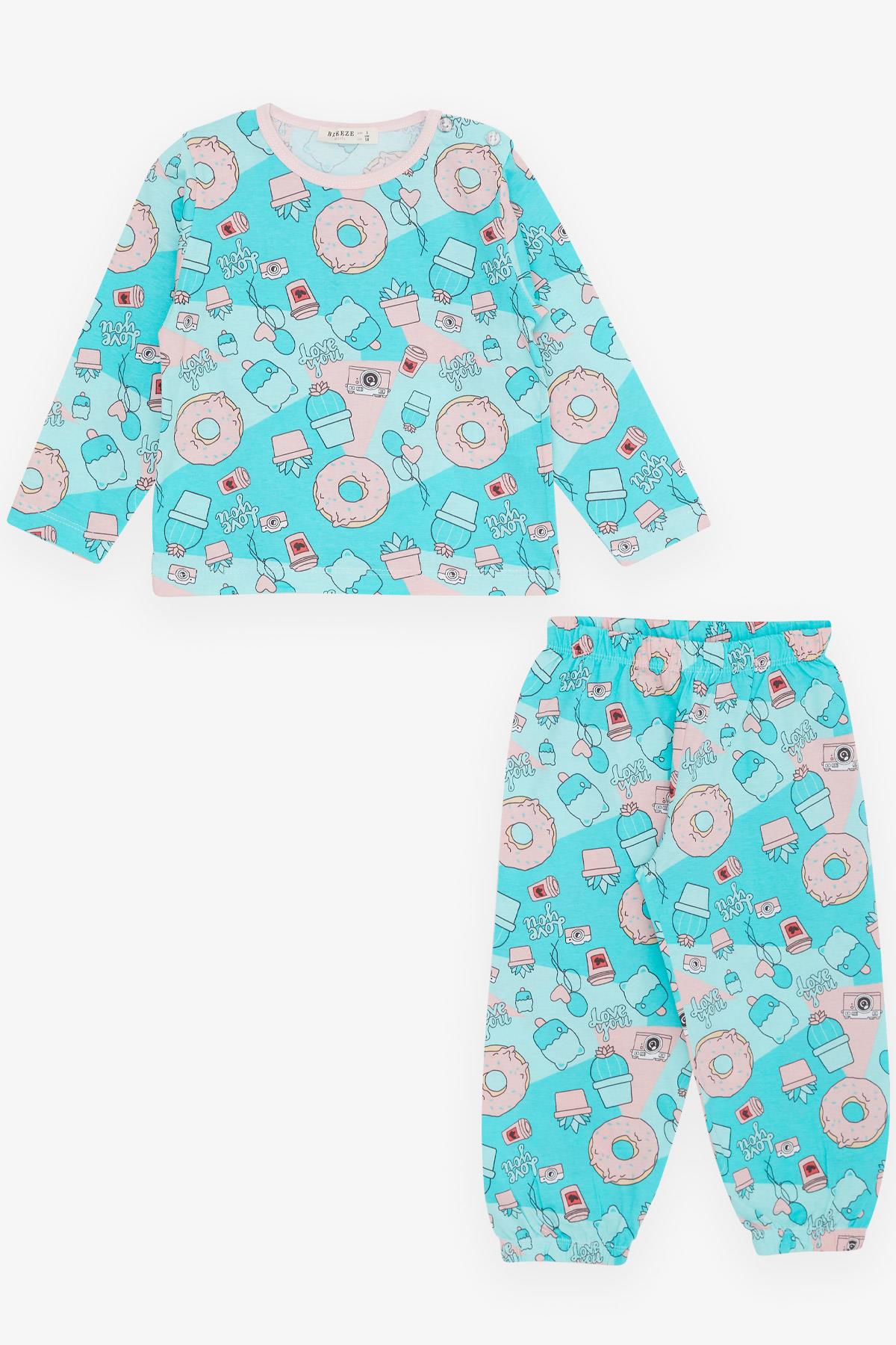 Breeze Kız Bebek Pijama Takımı Parti Temalı Turkuaz (9 Ay-3 Yaş)