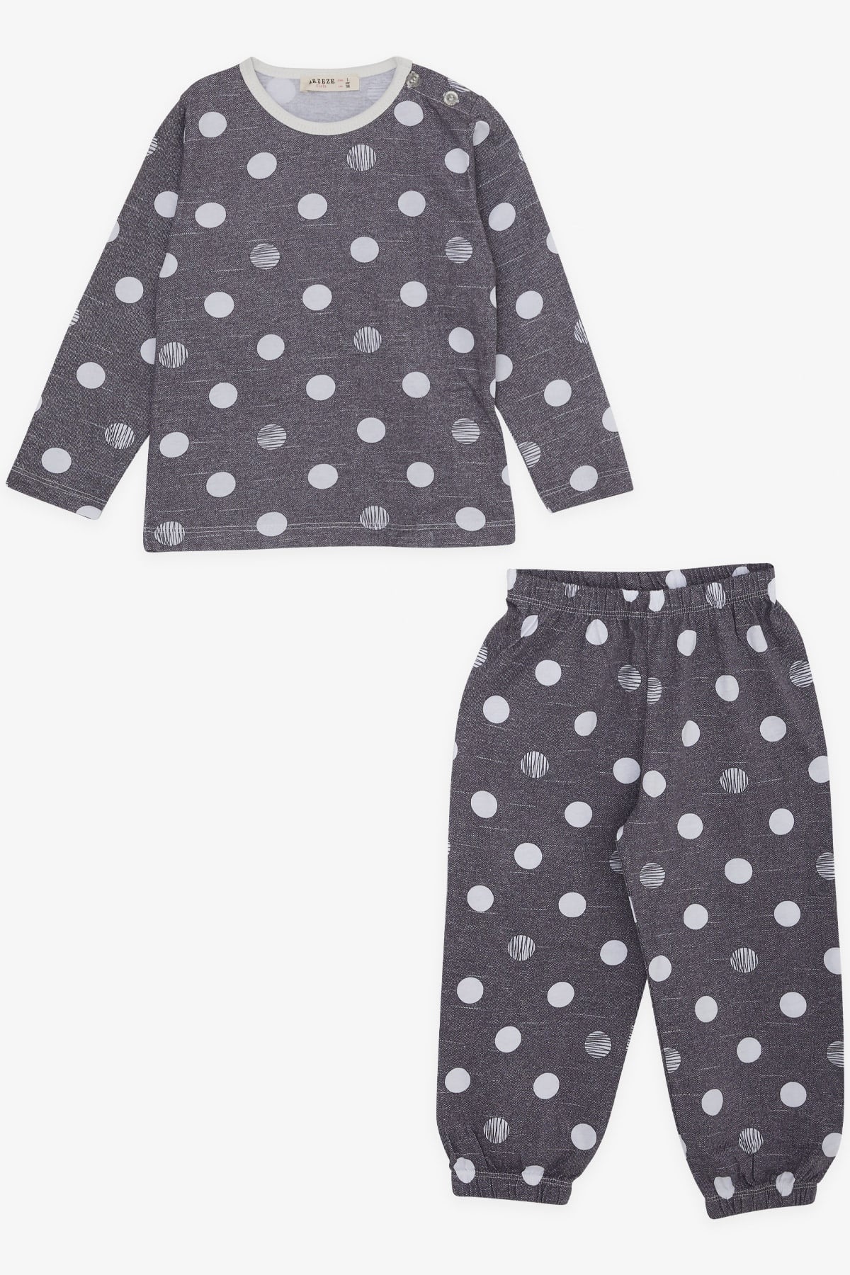 Breeze Kız Bebek Pijama Takımı Puan Desenli Koyu Gri Melanj (9 Ay-3 Yaş)