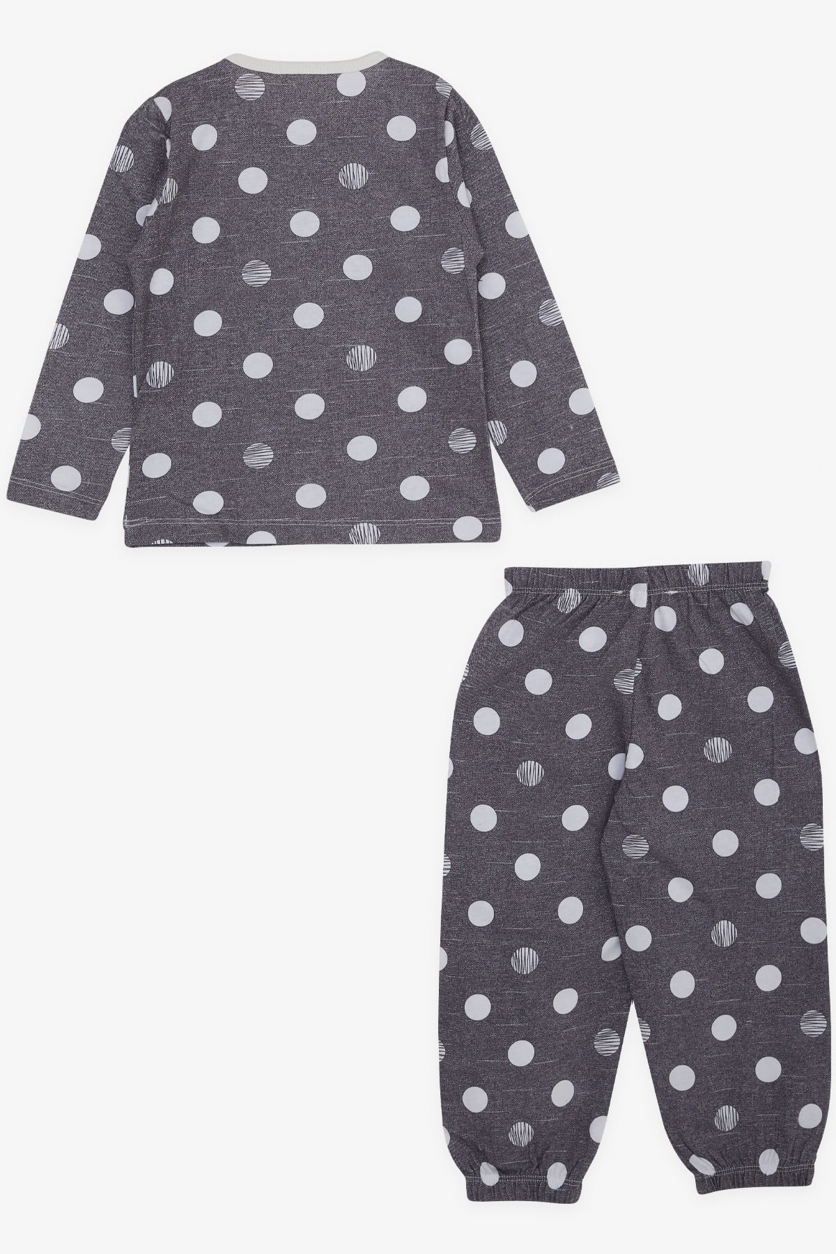 Breeze Kız Bebek Pijama Takımı Puan Desenli Koyu Gri Melanj (9 Ay-3 Yaş)