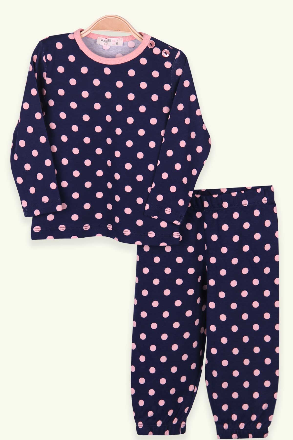 Breeze Kız Bebek Pijama Takımı Puantiyeli Lacivert (9 Ay-3 Yaş)