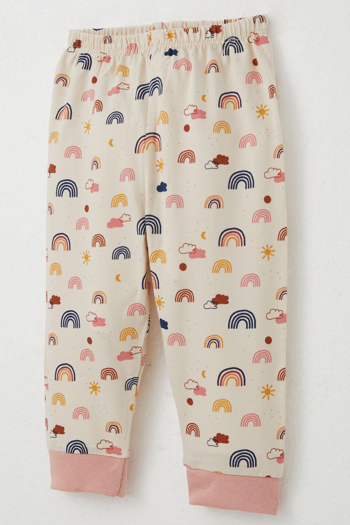 Breeze Kız Bebek Pijama Takımı Renkli Gökkuşağı Desenli Somon (4 Ay-1 Yaş)