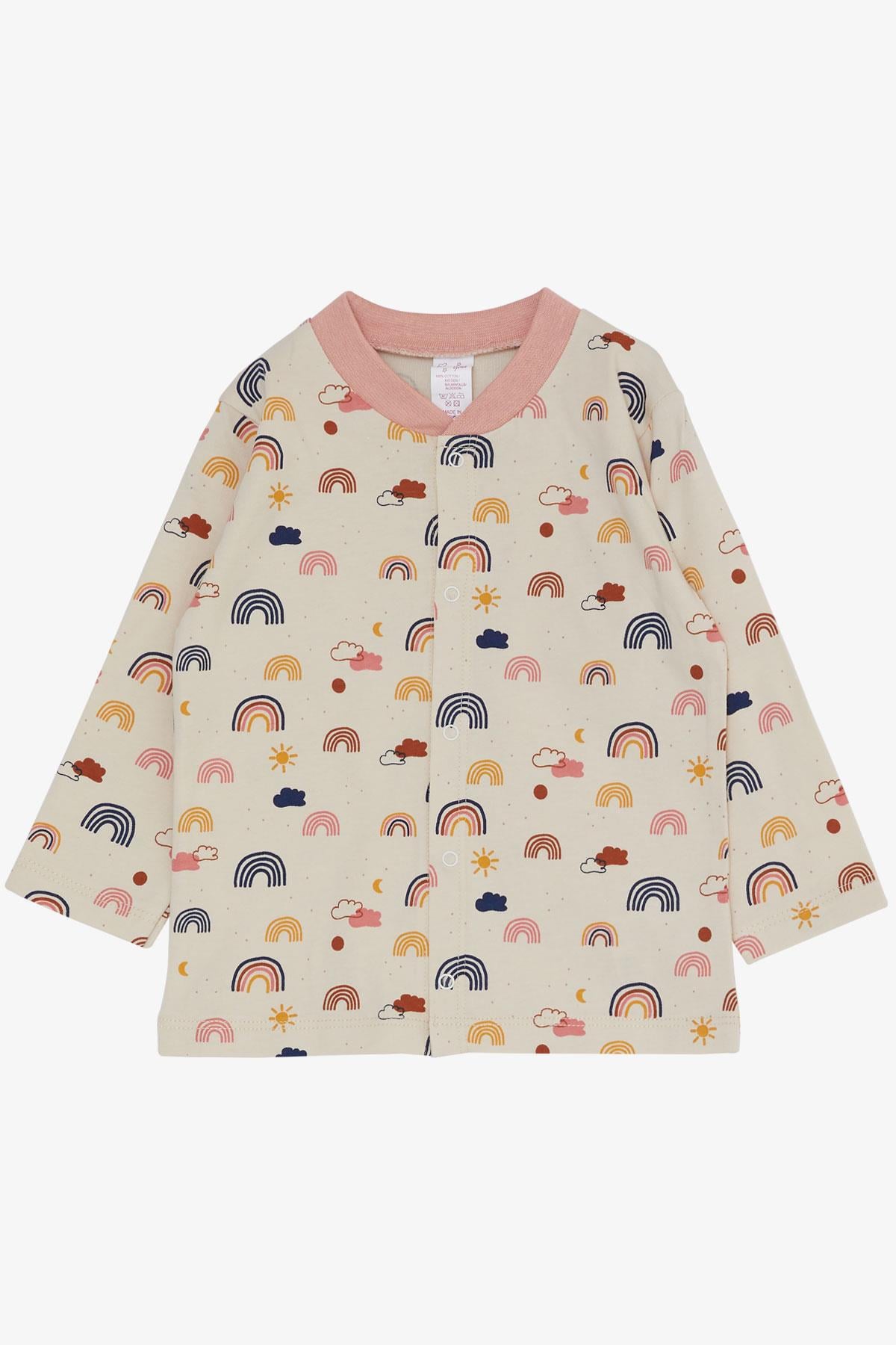 Breeze Kız Bebek Pijama Takımı Renkli Gökkuşağı Desenli Bej  (4 Ay-1 Yaş)