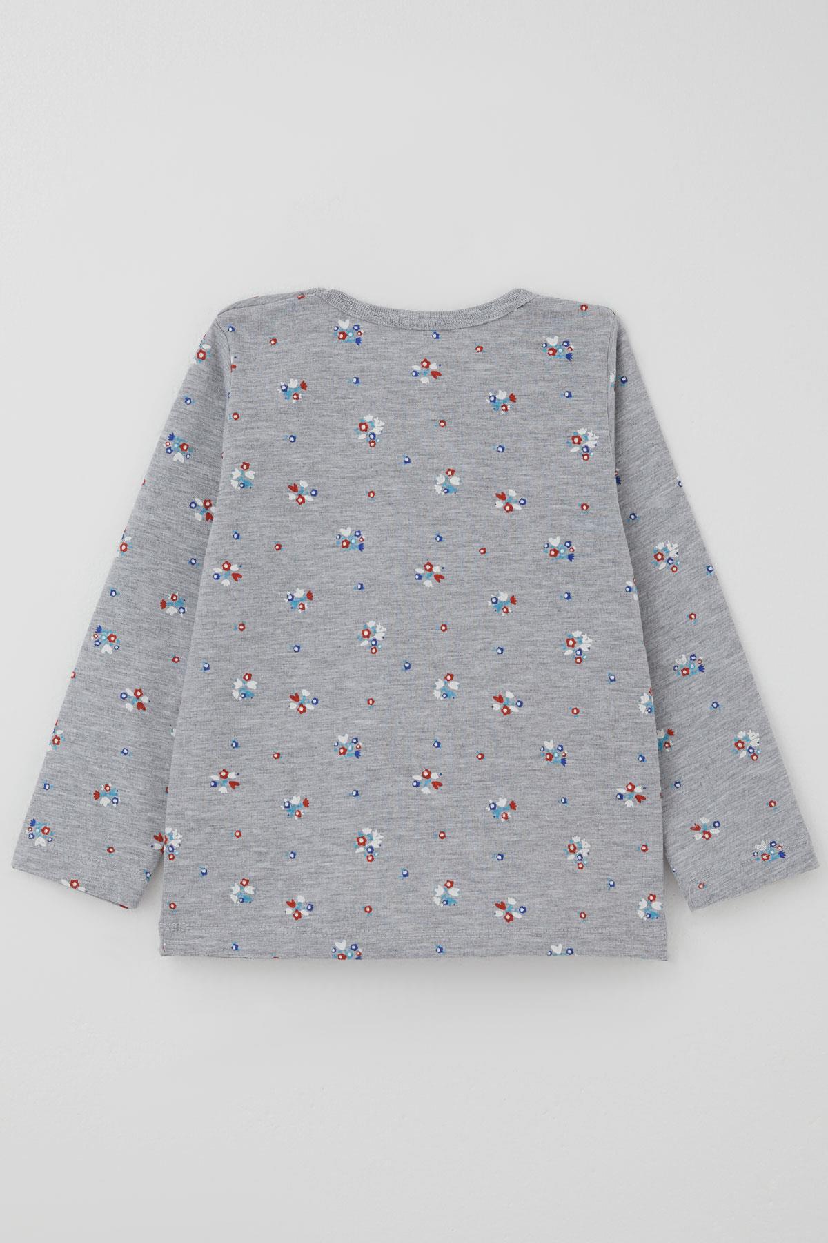 Breeze Kız Bebek Pijama Takımı Renkli Çiçek Desenli Gri Melanj (9 Ay-3 Yaş)