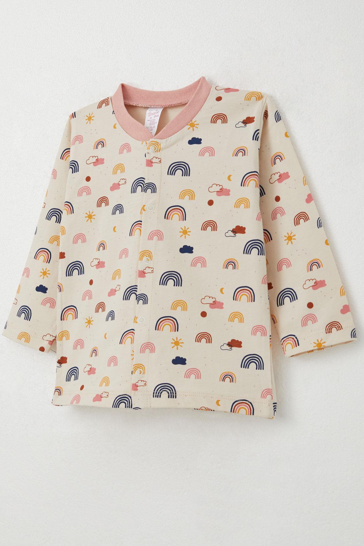 Breeze Kız Bebek Pijama Takımı Renkli Gökkuşağı Desenli Somon (4 Ay-1 Yaş)