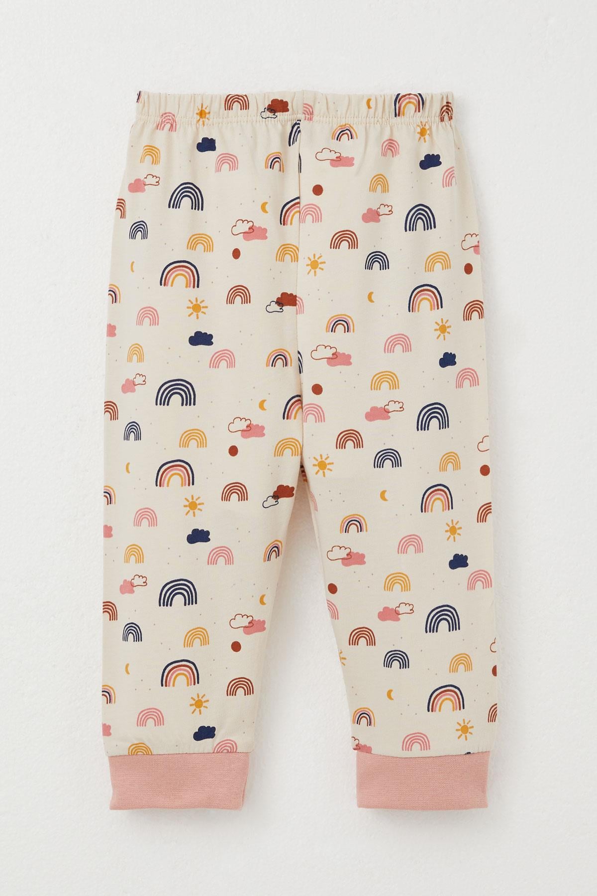 Breeze Kız Bebek Pijama Takımı Renkli Gökkuşağı Desenli Somon (4 Ay-1 Yaş)