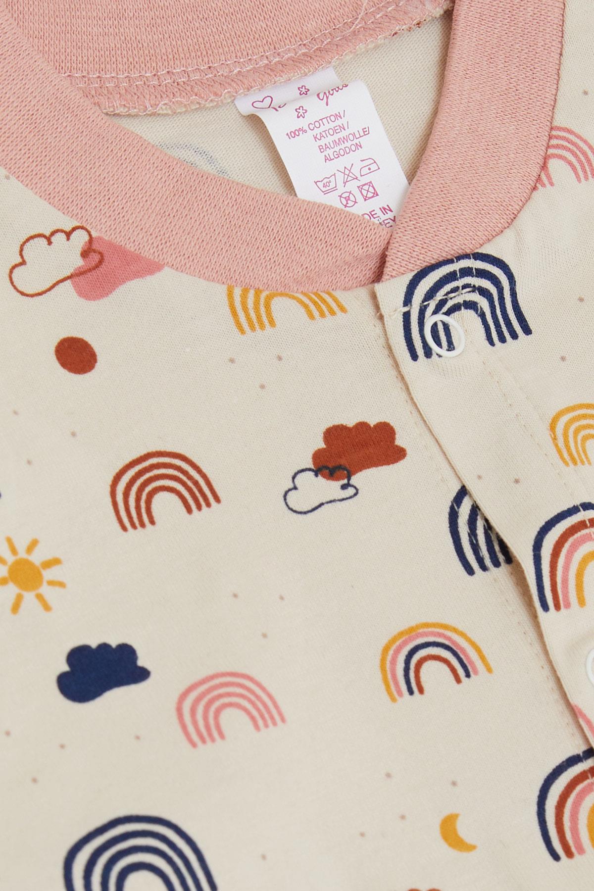 Breeze Kız Bebek Pijama Takımı Renkli Gökkuşağı Desenli Bej  (4 Ay-1 Yaş)