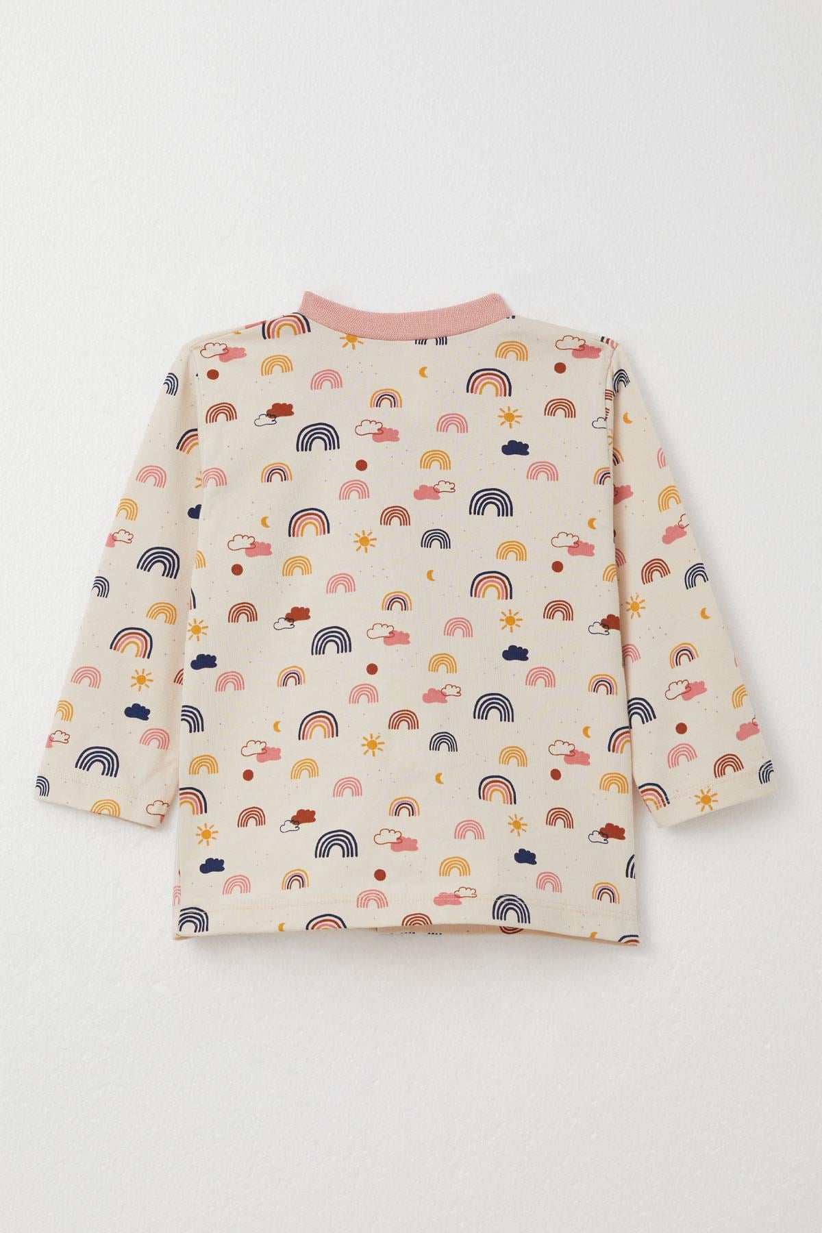 Breeze Kız Bebek Pijama Takımı Renkli Gökkuşağı Desenli Somon (4 Ay-1 Yaş)