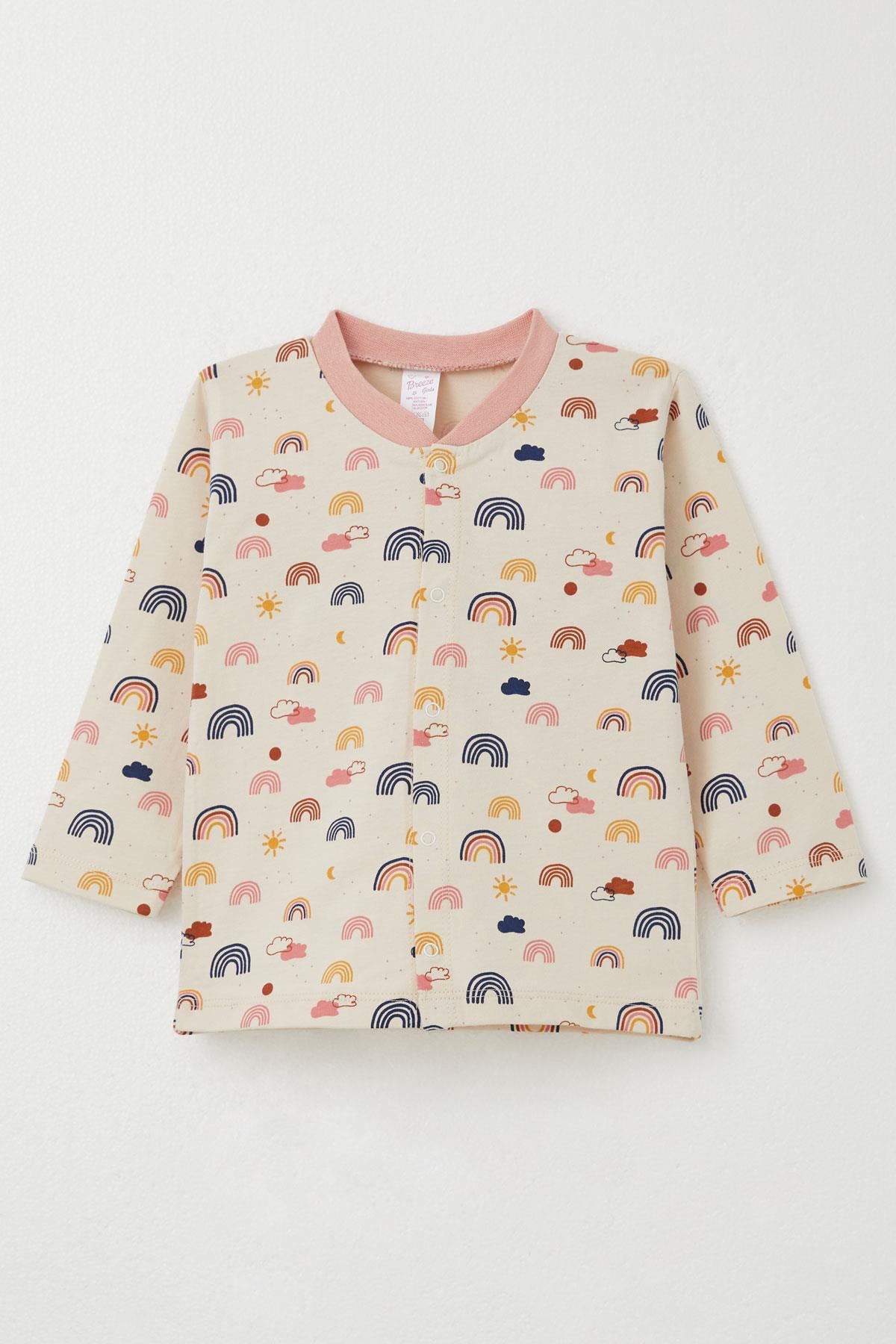 Breeze Kız Bebek Pijama Takımı Renkli Gökkuşağı Desenli Somon (4 Ay-1 Yaş)