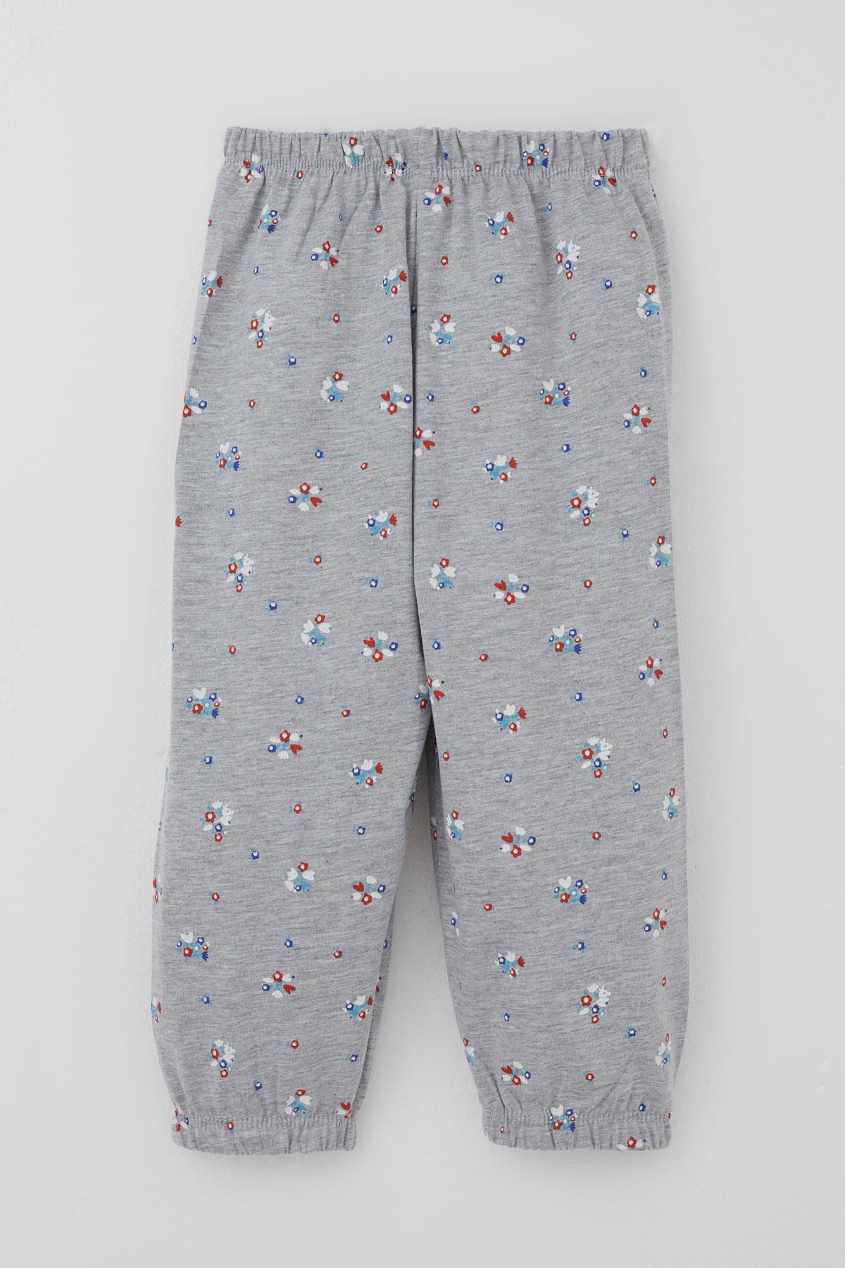 Breeze Kız Bebek Pijama Takımı Renkli Çiçek Desenli Gri Melanj (9 Ay-3 Yaş)