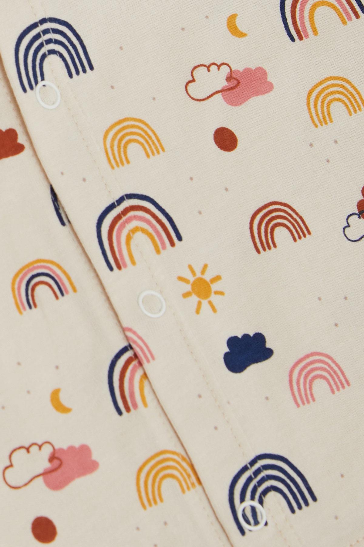 Breeze Kız Bebek Pijama Takımı Renkli Gökkuşağı Desenli Bej  (4 Ay-1 Yaş)