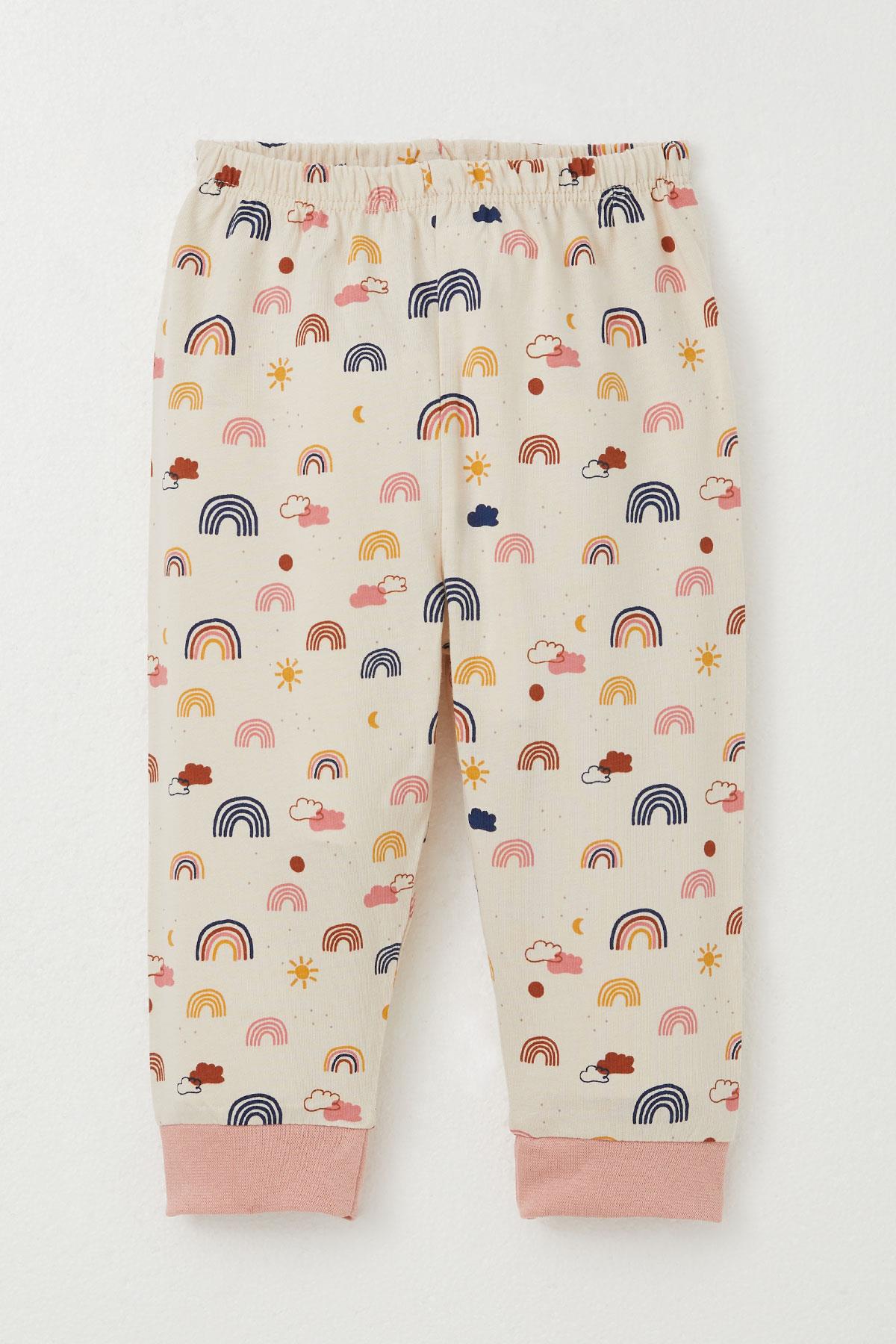Breeze Kız Bebek Pijama Takımı Renkli Gökkuşağı Desenli Somon (4 Ay-1 Yaş)