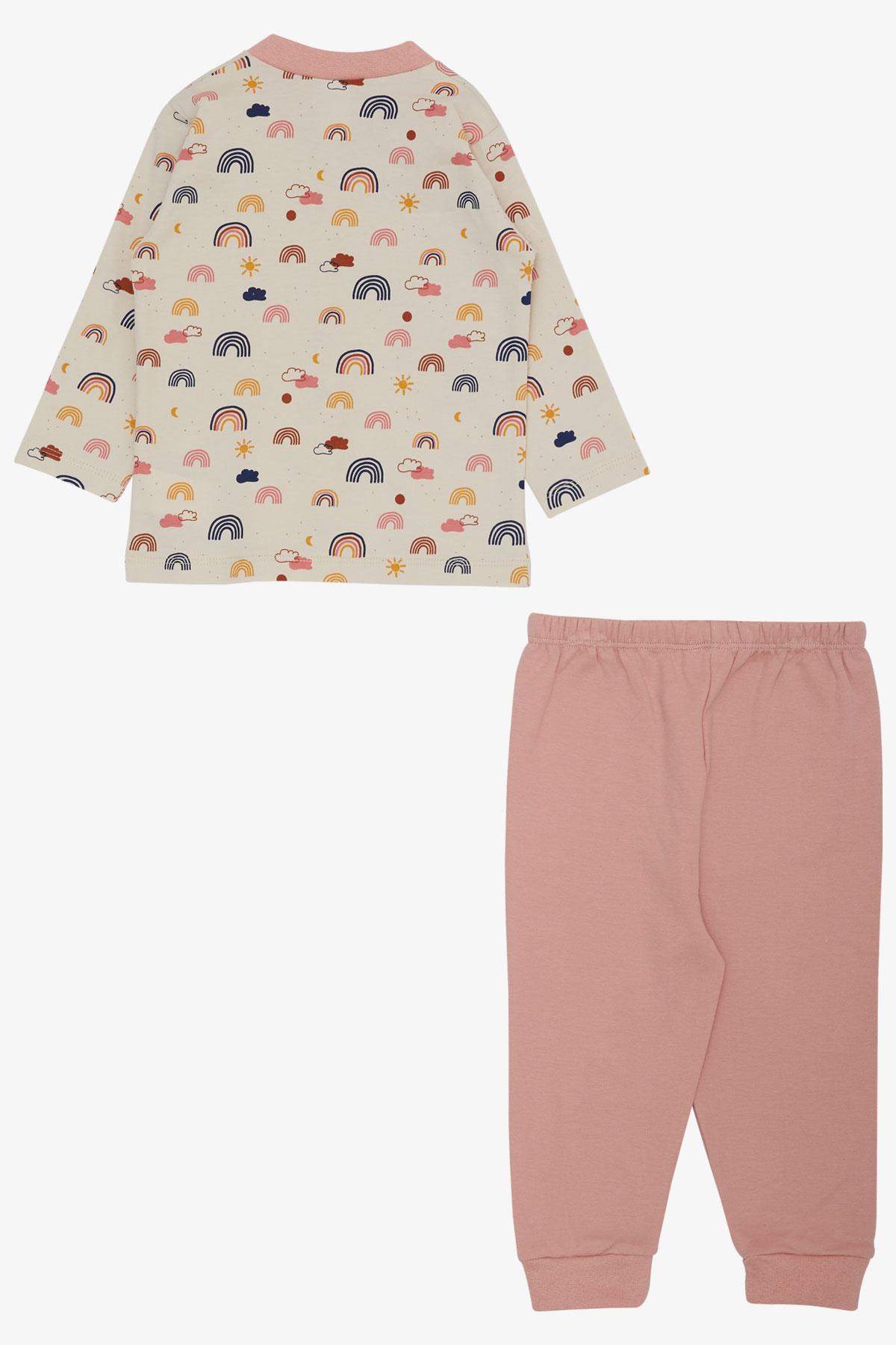 Breeze Kız Bebek Pijama Takımı Renkli Gökkuşağı Desenli Bej  (4 Ay-1 Yaş)