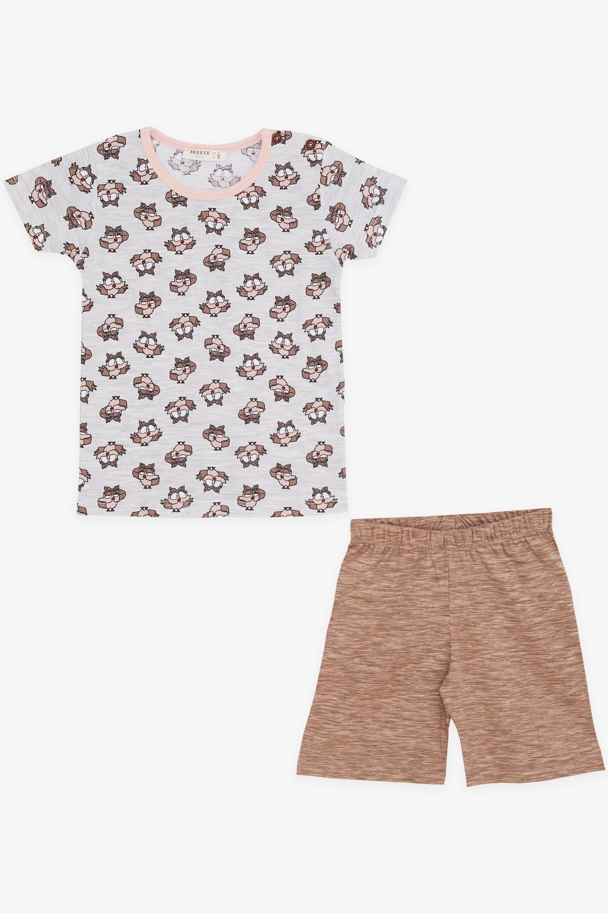Breeze Kız Bebek Pijama Takımı Şaşkın Baykuş Desenli Bej Melanj (9 Ay-3 Yaş)