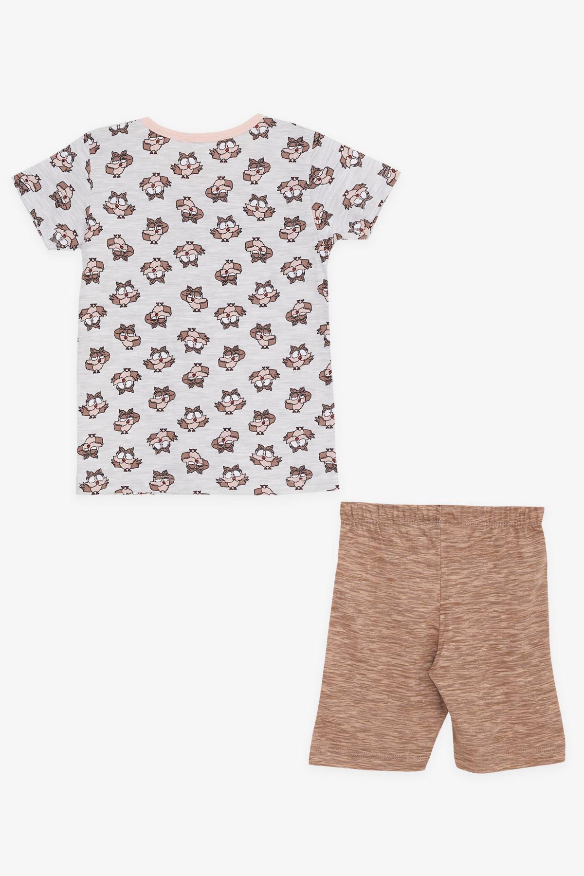 Breeze Kız Bebek Pijama Takımı Şaşkın Baykuş Desenli Bej Melanj (9 Ay-3 Yaş)