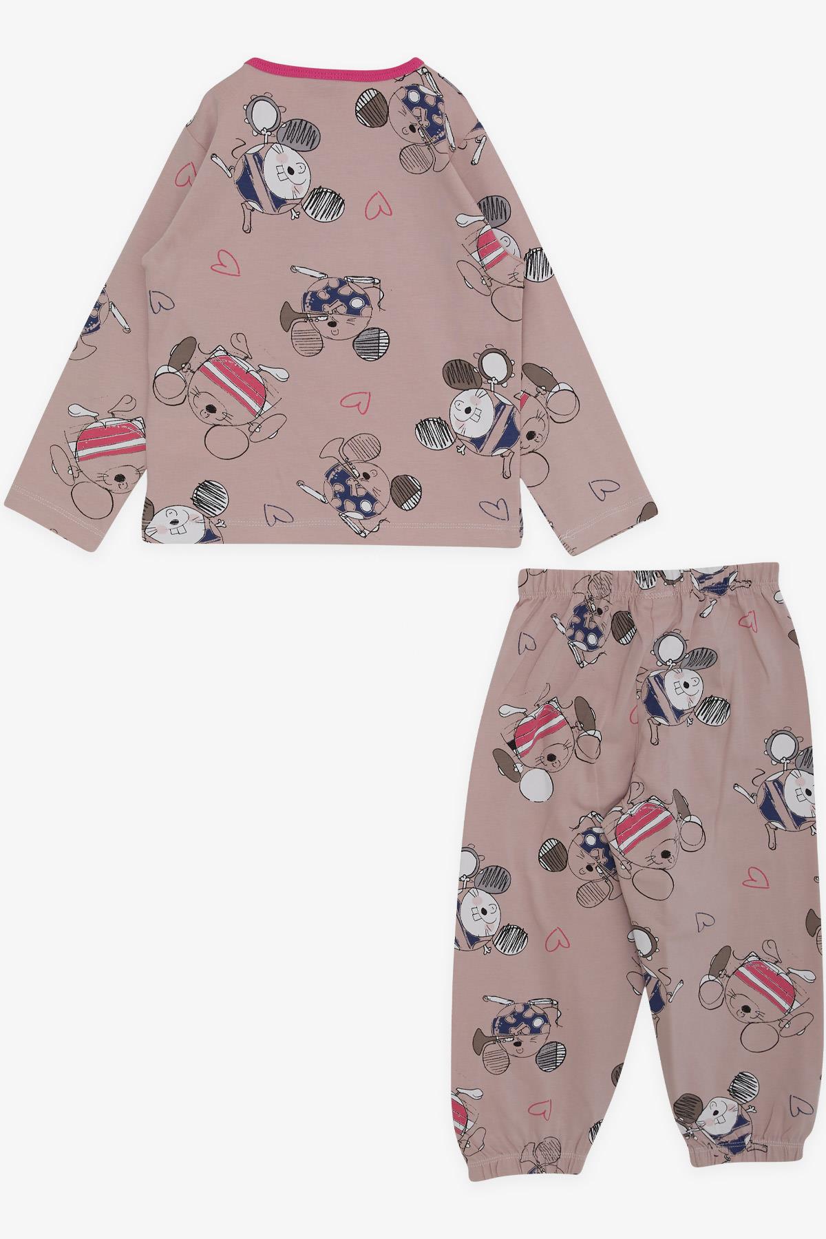Breeze Kız Bebek Pijama Takımı Sevimli Farecik Desenli Pudra (9 Ay-3 Yaş)