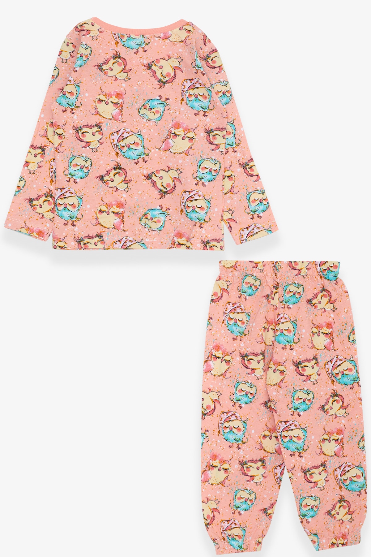 Breeze Kız Bebek Pijama Takımı Sevimli Baykuş Desenli Somon (9 Ay-3 Yaş)