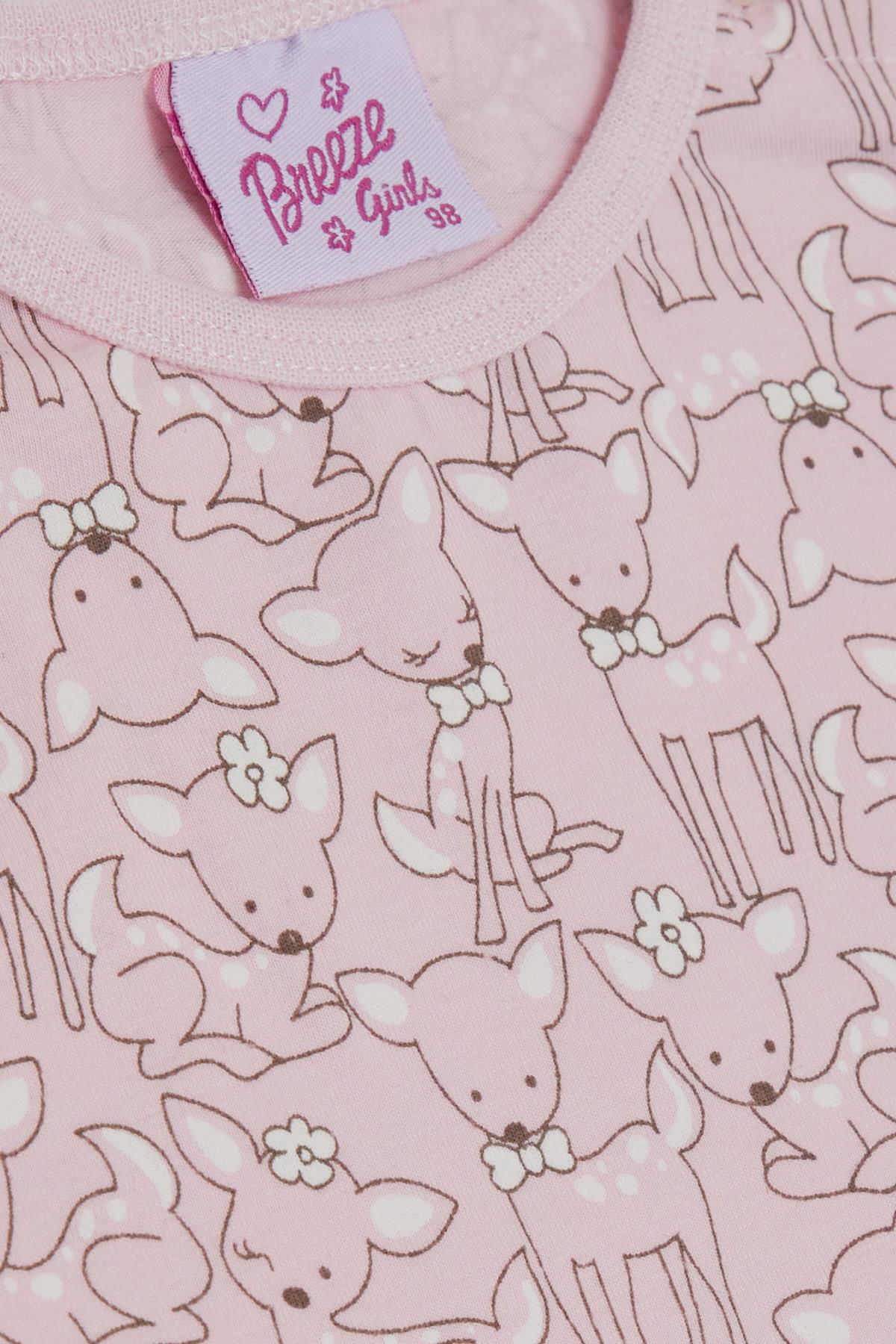 Breeze Kız Bebek Pijama Takımı Sevimli Papyonlu Tokalı Ceylancık Desenli Pembe (9 Ay-3 Yaş)