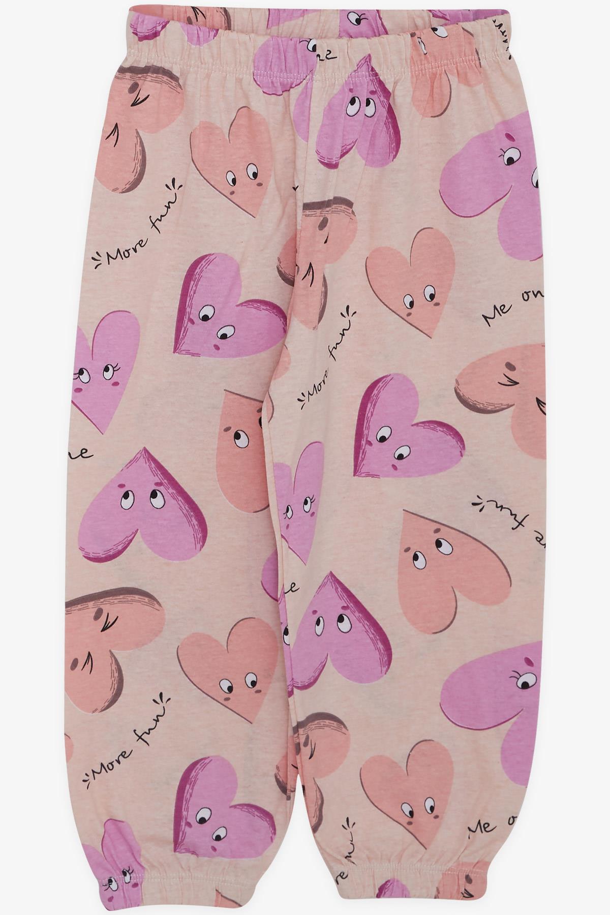 Breeze Kız Bebek Pijama Takımı Sevimli Kalp Desenli Pudra (9 Ay-3 Yaş)