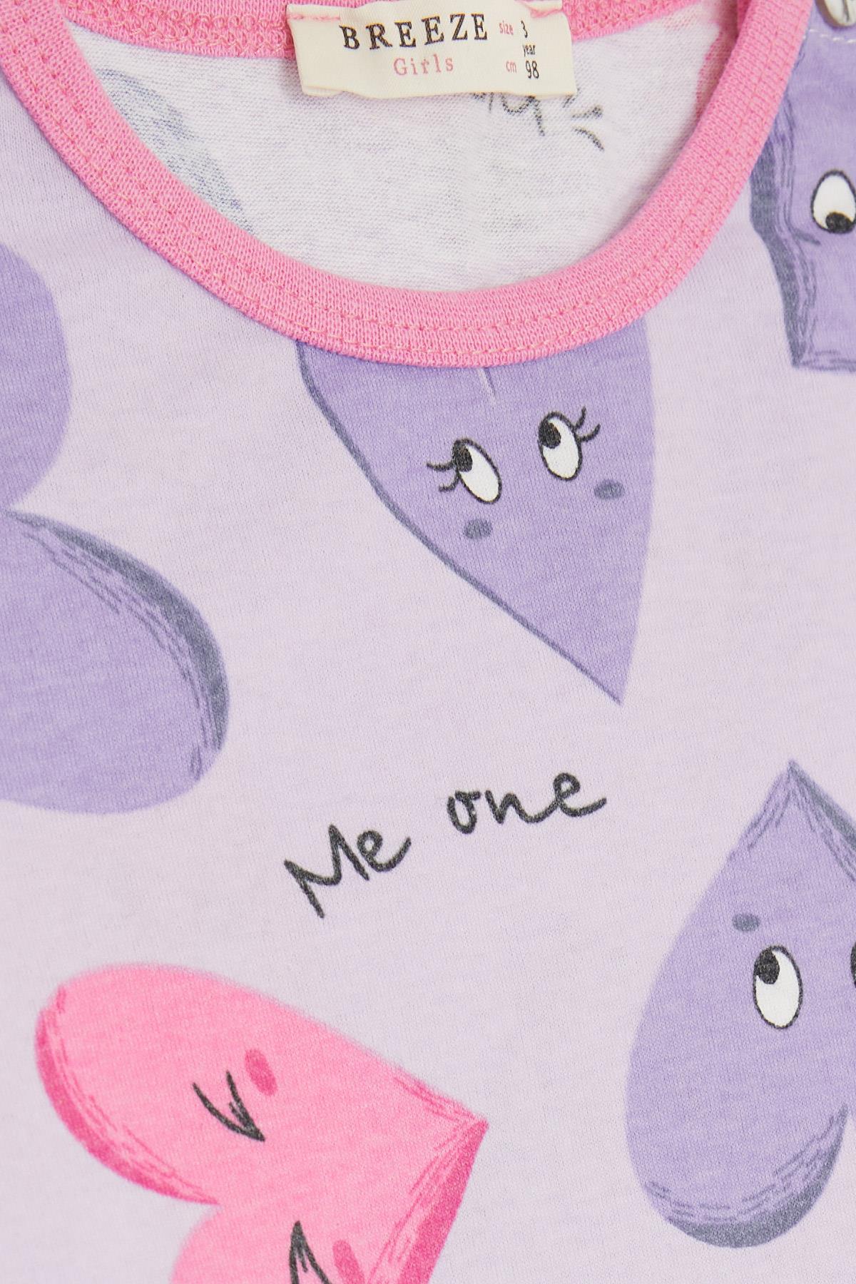 Breeze Kız Bebek Pijama Takımı Sevimli Kalp Desenli Açık Lila (9 Ay-3 Yaş)