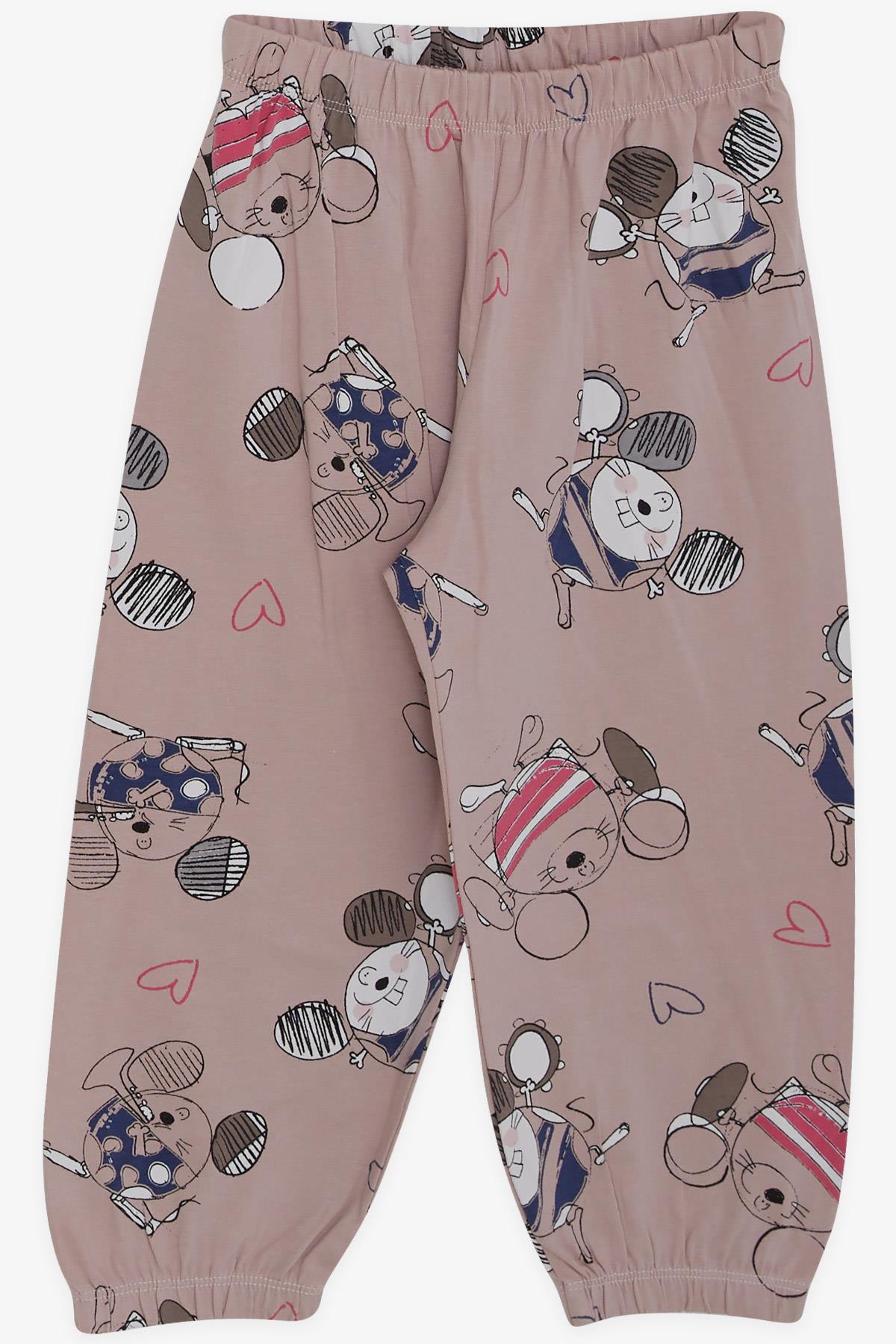 Breeze Kız Bebek Pijama Takımı Sevimli Farecik Desenli Pudra (9 Ay-3 Yaş)