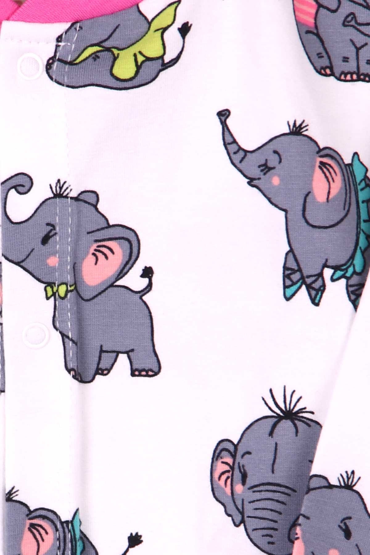 Breeze Kız Bebek Pijama Takımı Sevimli Fil Desenli Beyaz (0-3 Ay-9 Ay)