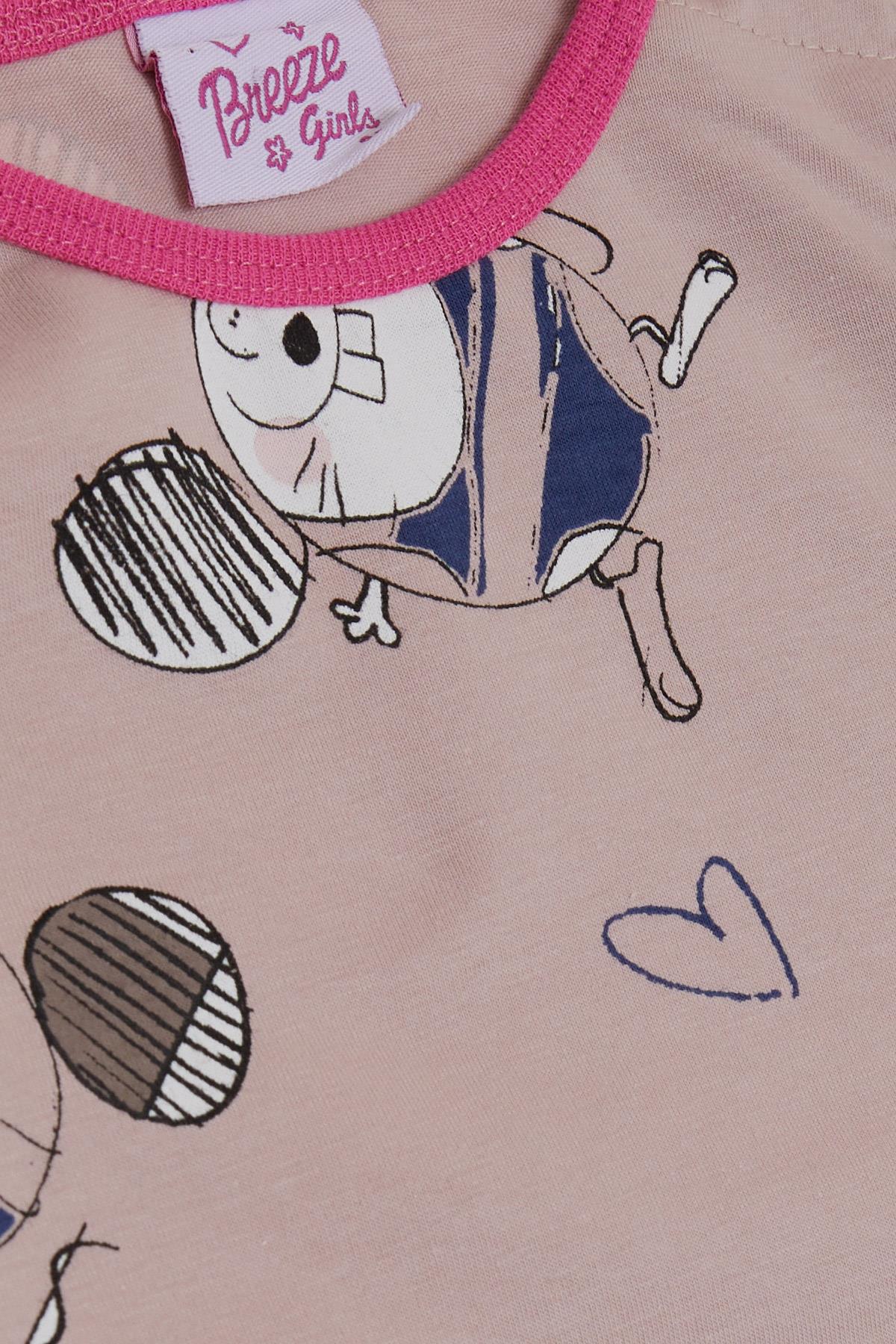 Breeze Kız Bebek Pijama Takımı Sevimli Farecik Desenli Pudra (9 Ay-3 Yaş)