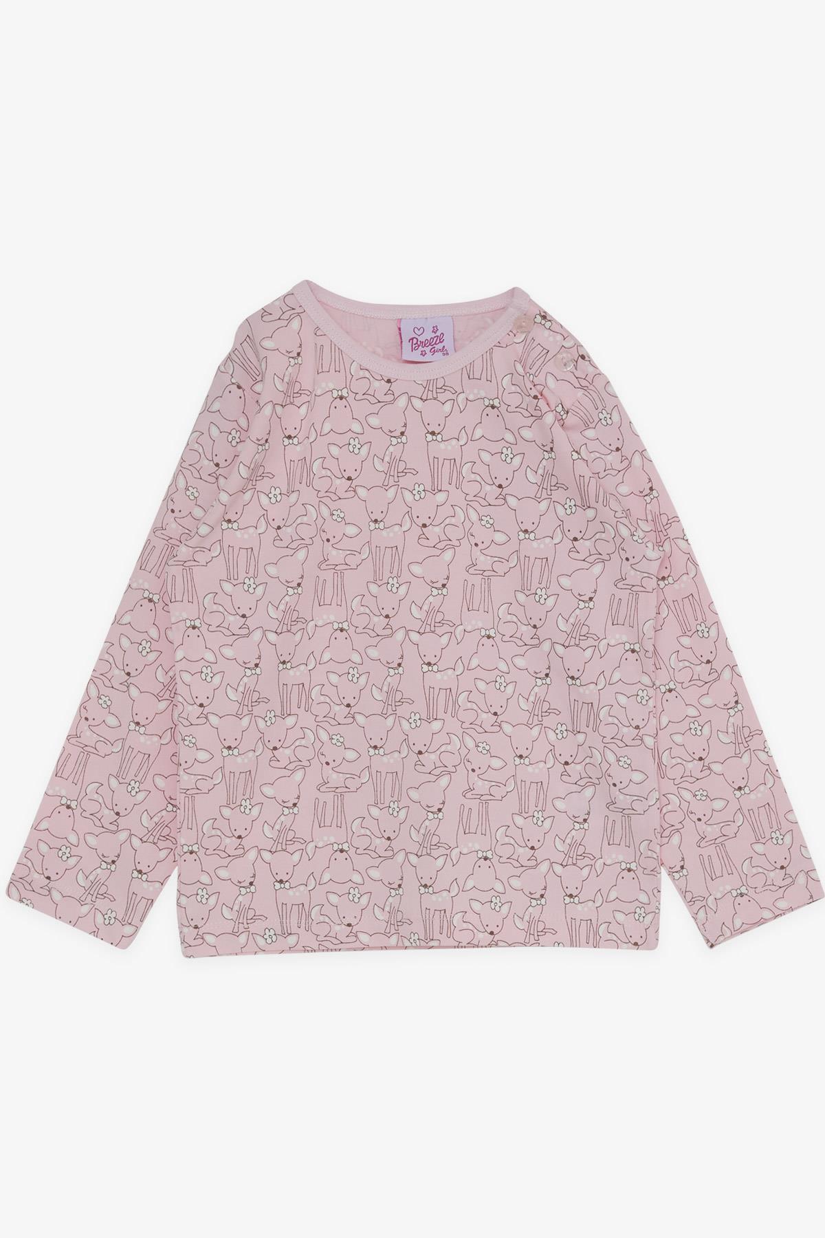 Breeze Kız Bebek Pijama Takımı Sevimli Papyonlu Tokalı Ceylancık Desenli Pembe (9 Ay-3 Yaş)