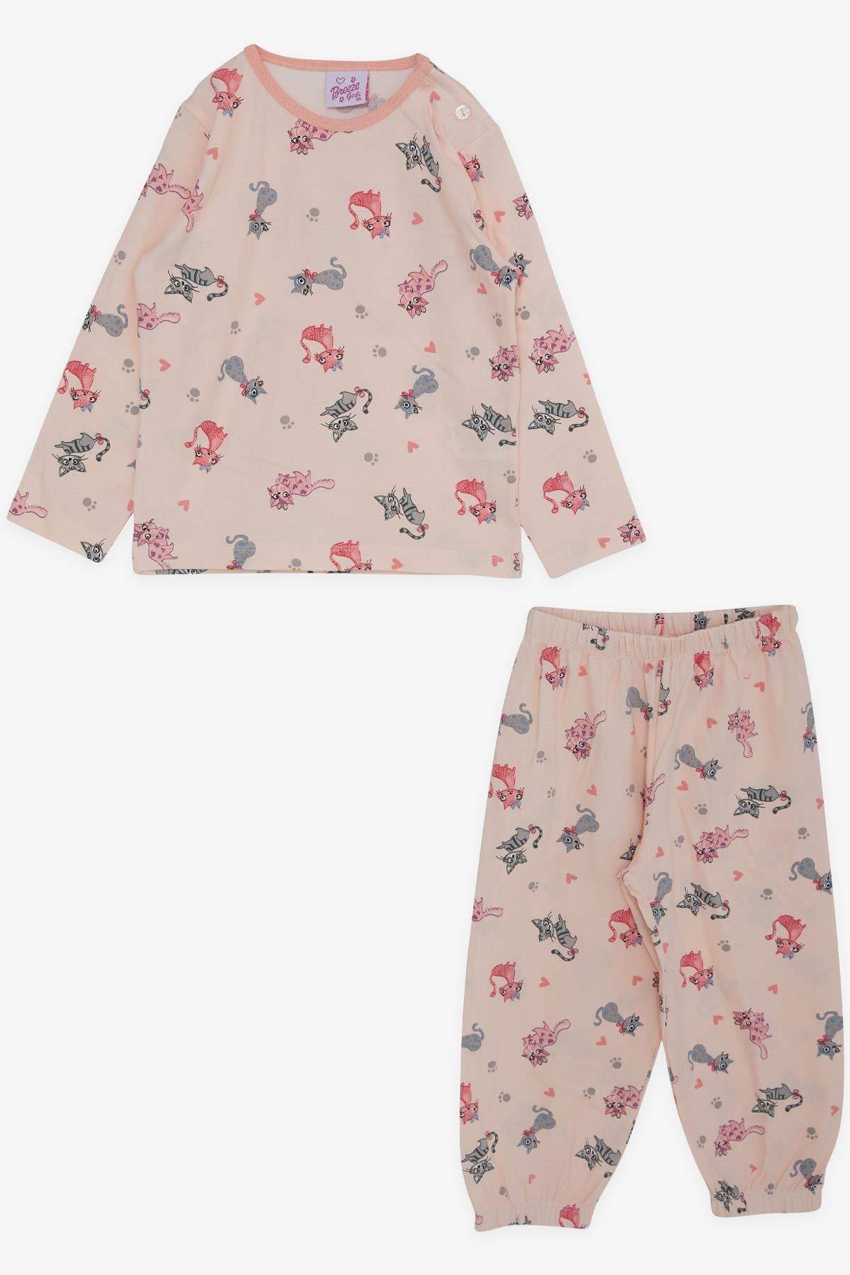Breeze Kız Bebek Pijama Takımı Sevimli Kedicik Desenli Somon (1-3 Yaş)