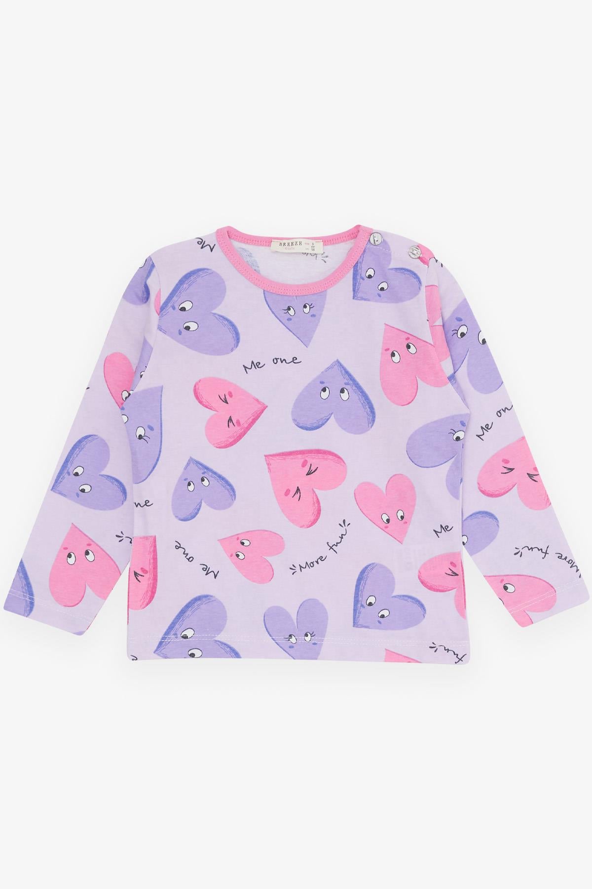 Breeze Kız Bebek Pijama Takımı Sevimli Kalp Desenli Açık Lila (9 Ay-3 Yaş)