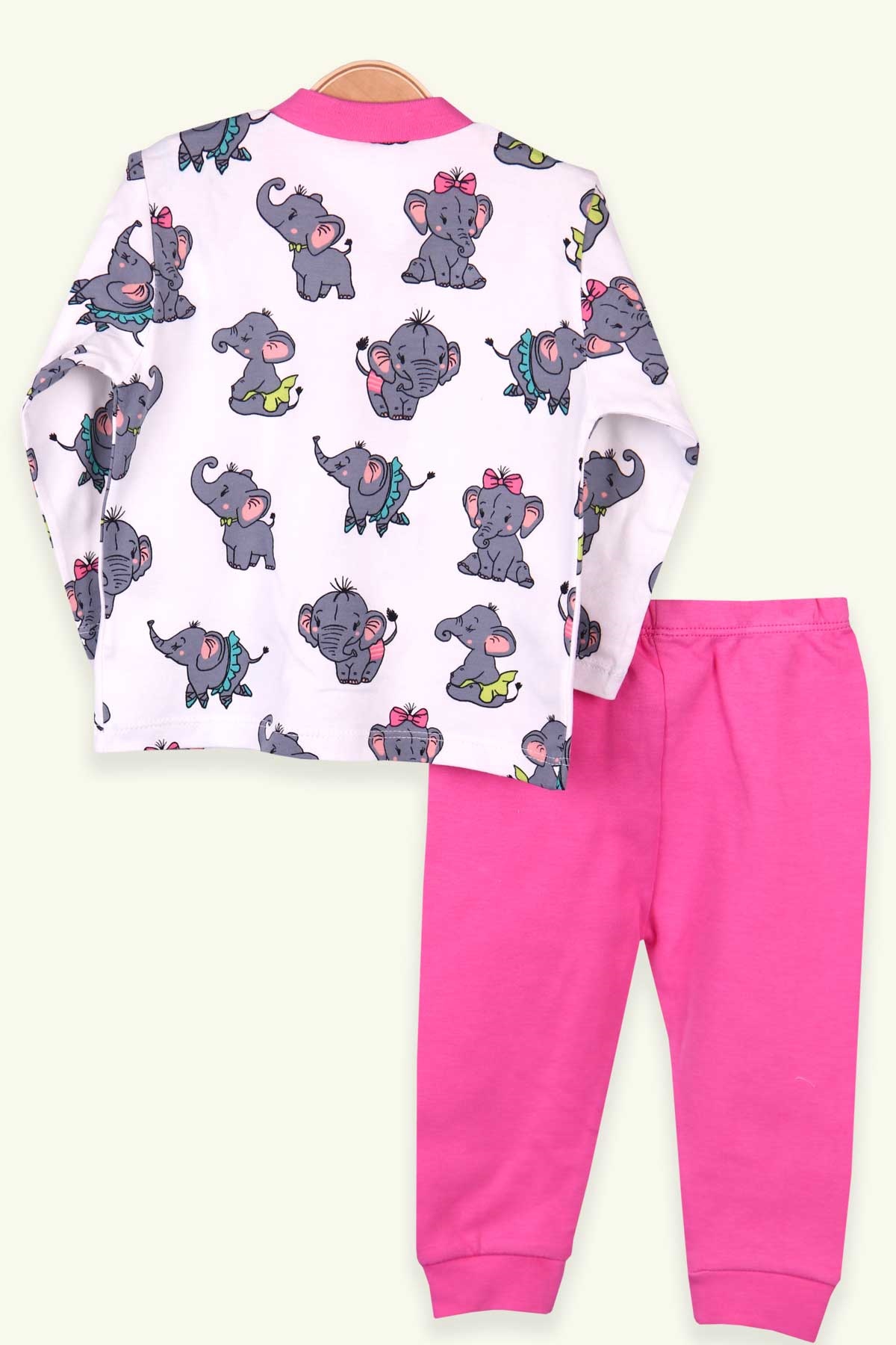 Breeze Kız Bebek Pijama Takımı Sevimli Fil Desenli Beyaz (0-3 Ay-9 Ay)