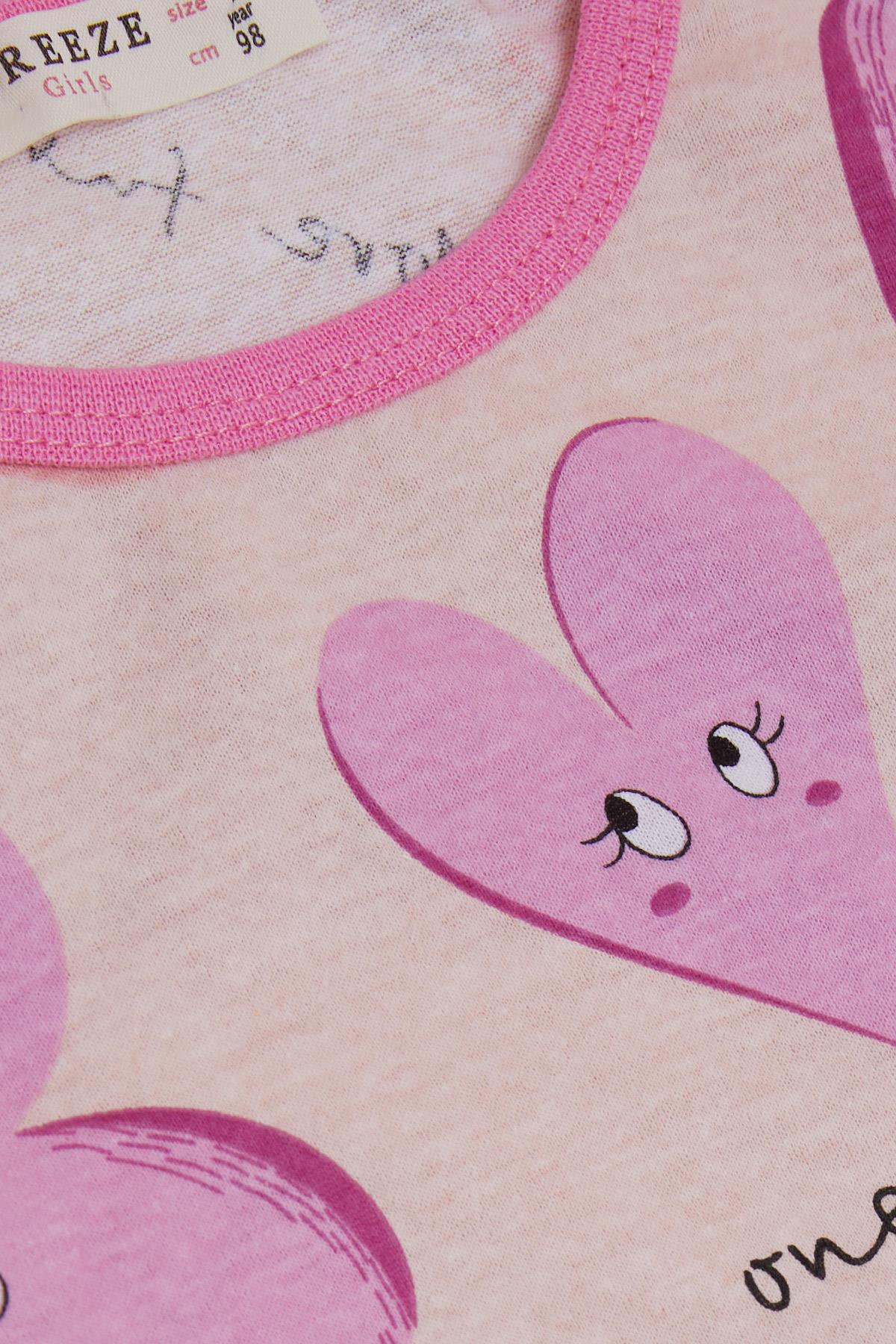 Breeze Kız Bebek Pijama Takımı Sevimli Kalp Desenli Pudra (9 Ay-3 Yaş)