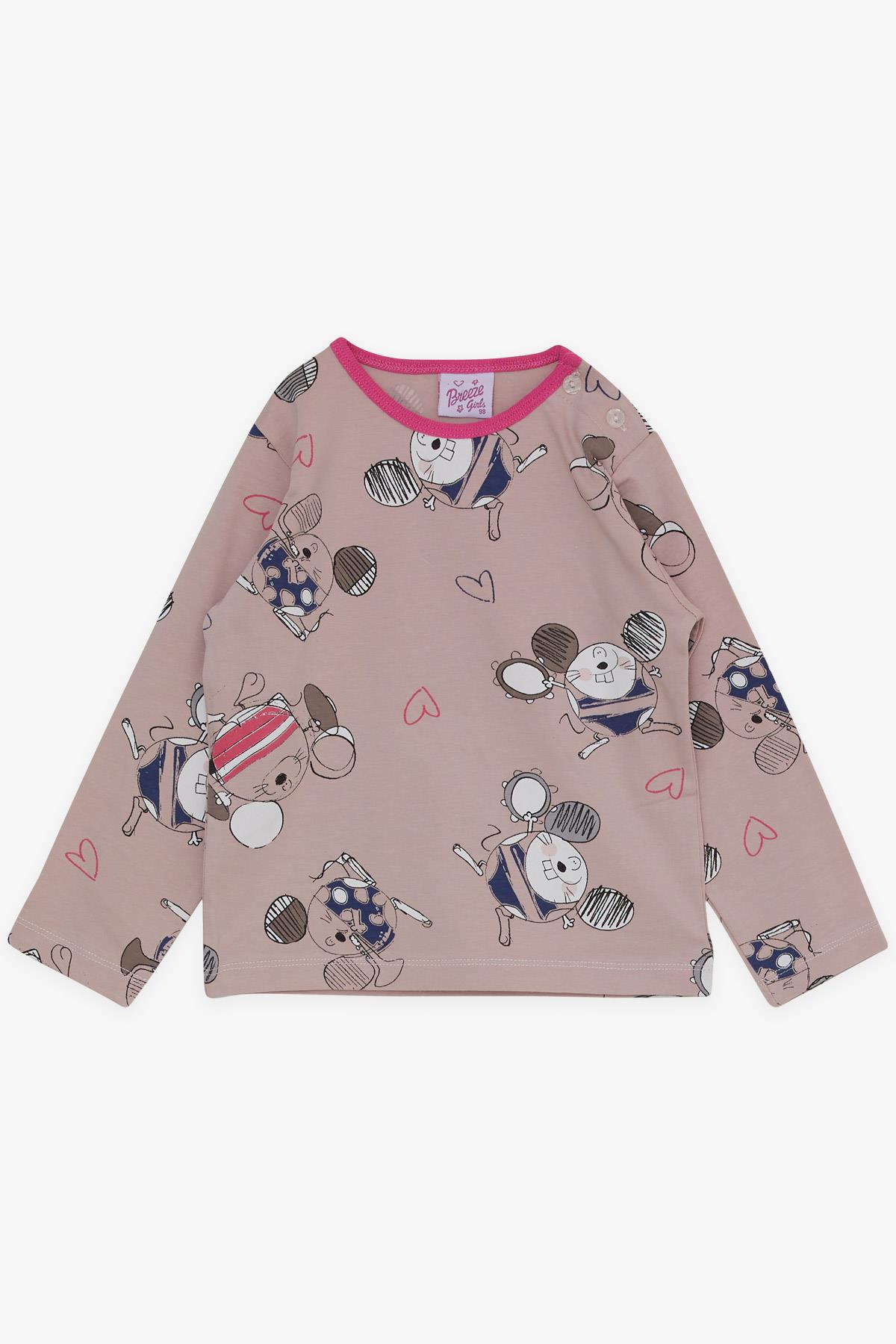 Breeze Kız Bebek Pijama Takımı Sevimli Farecik Desenli Pudra (9 Ay-3 Yaş)