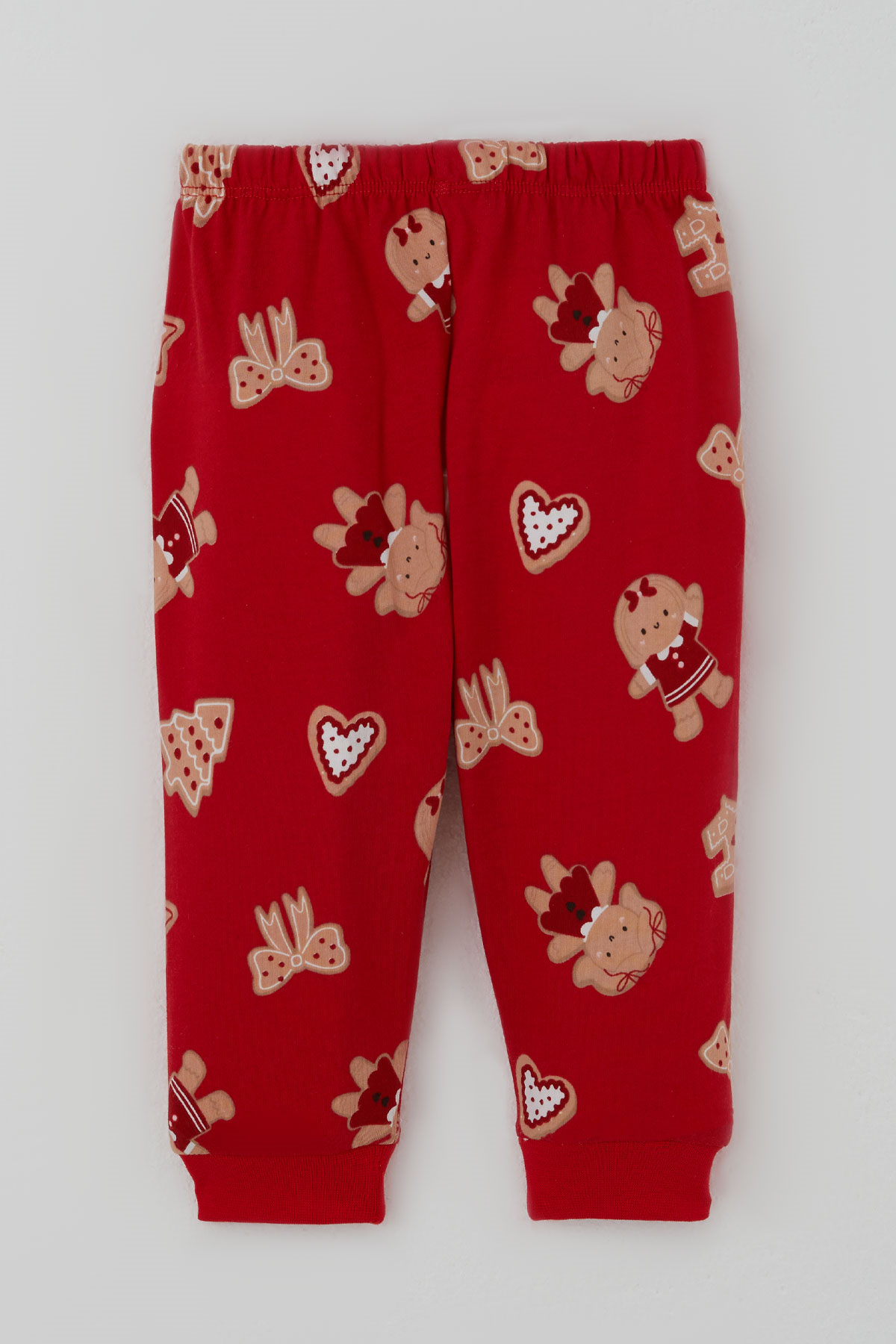 Breeze Kız Bebek Pijama Takımı Sevimli Kurabiye Bebek & Fiyonk Desenli Önden Çıtçıtlı Kırmızı (4 Ay - 1 Yaş)