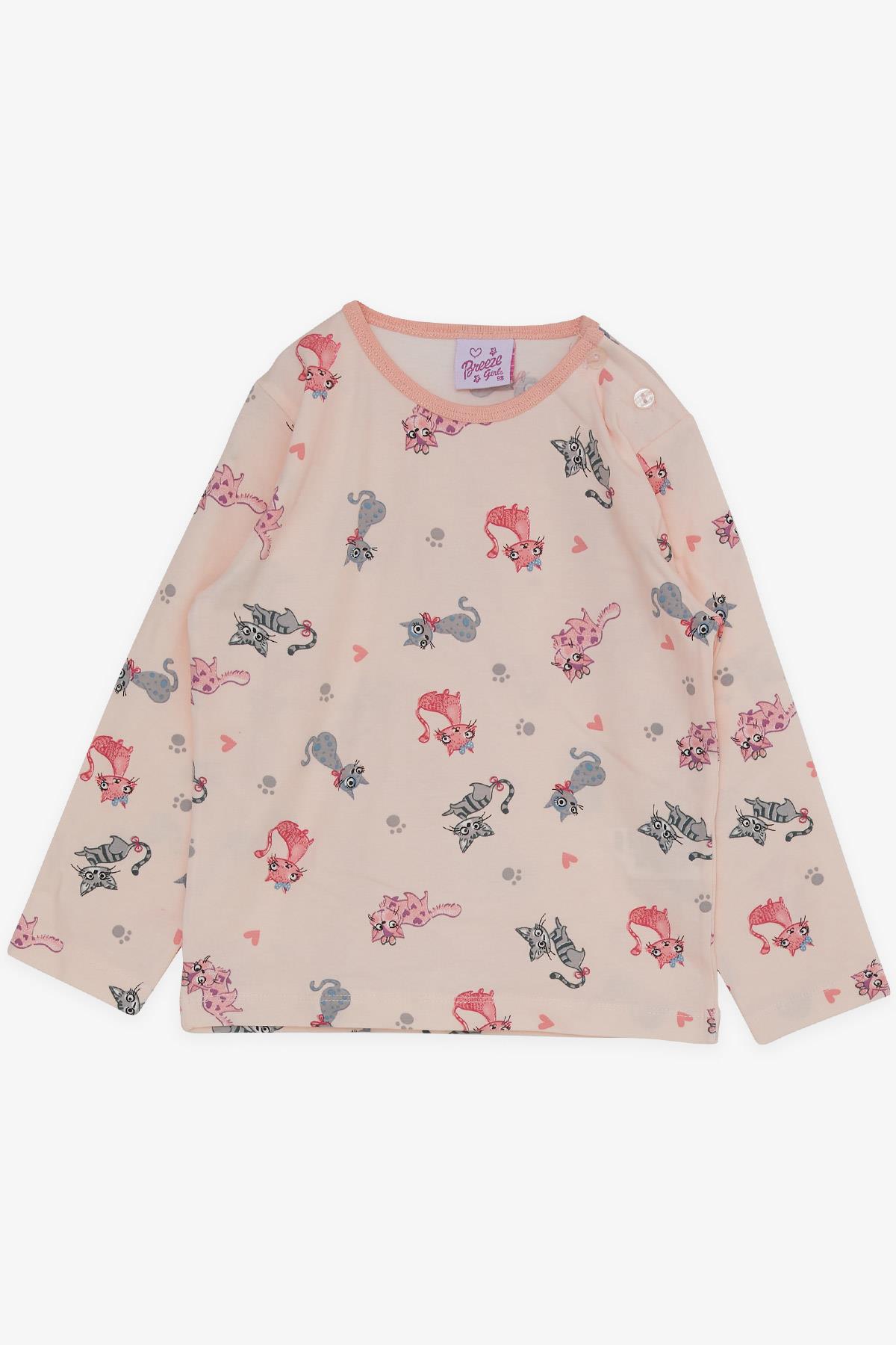 Breeze Kız Bebek Pijama Takımı Sevimli Kedicik Desenli Somon (1-3 Yaş)