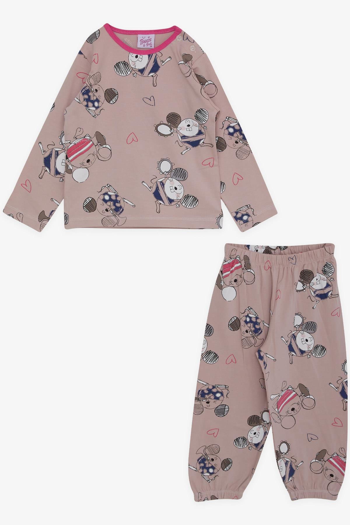 Breeze Kız Bebek Pijama Takımı Sevimli Farecik Desenli Pudra (9 Ay-3 Yaş)