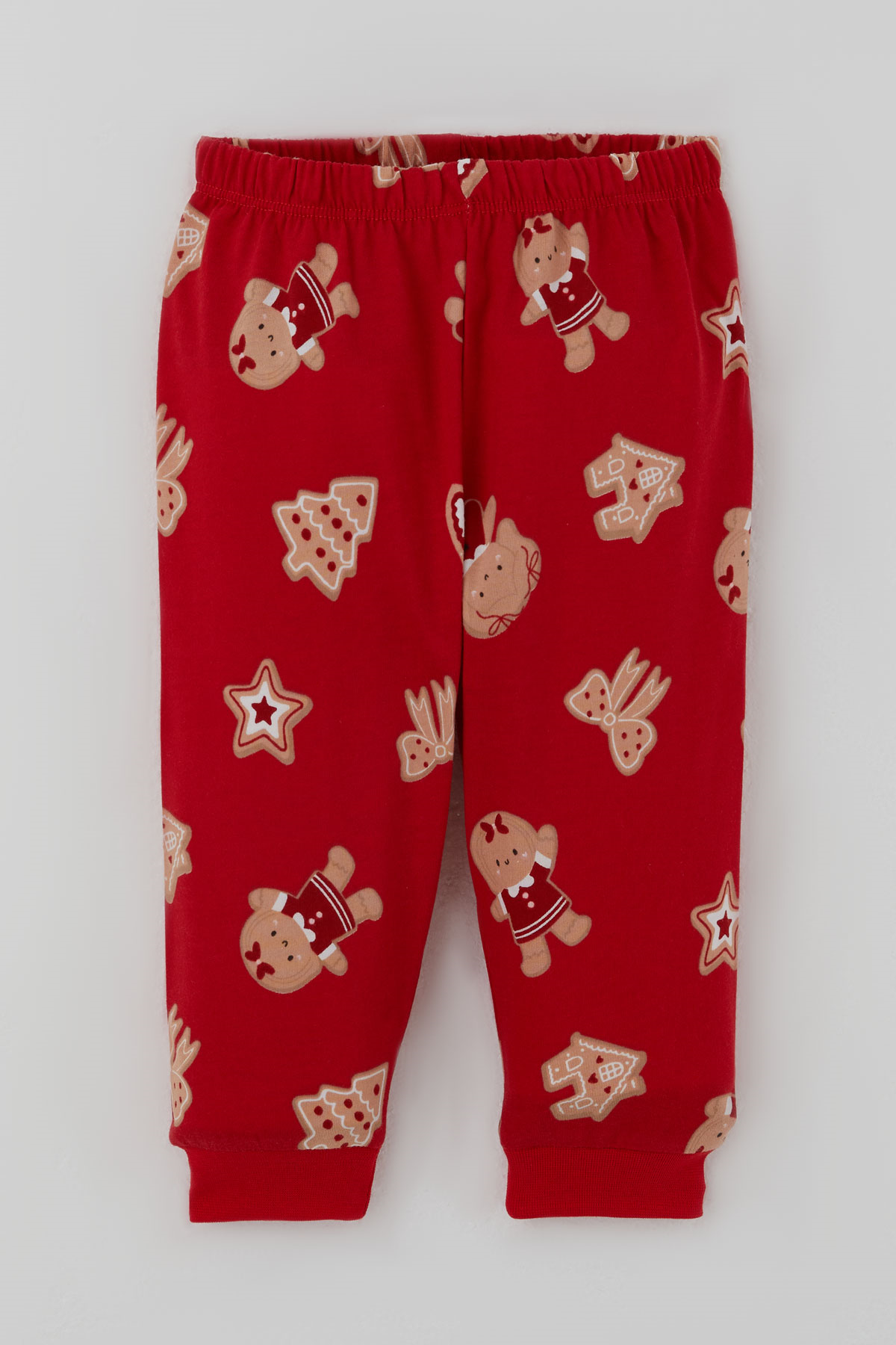 Breeze Kız Bebek Pijama Takımı Sevimli Kurabiye Bebek & Fiyonk Desenli Önden Çıtçıtlı Kırmızı (4 Ay - 1 Yaş)