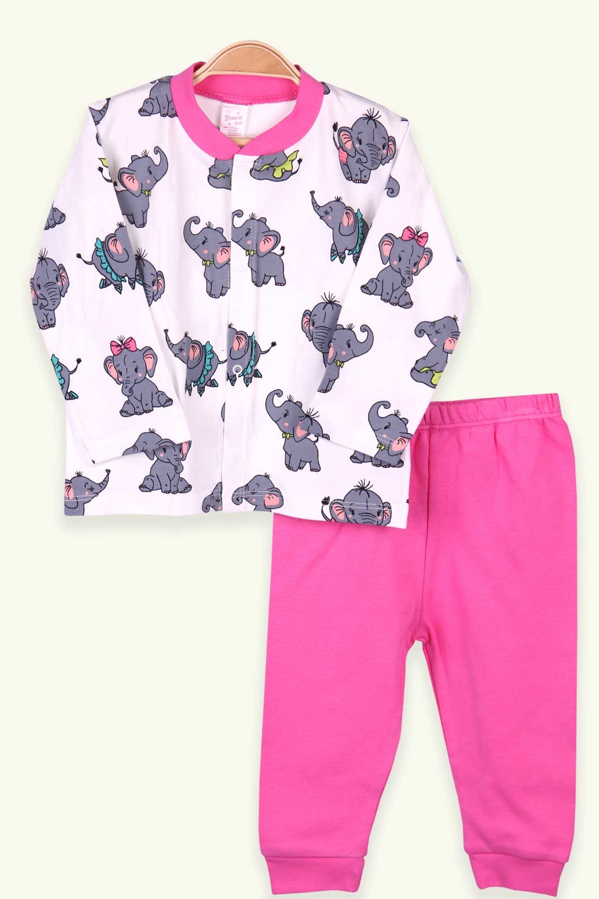 Breeze Kız Bebek Pijama Takımı Sevimli Fil Desenli Beyaz (0-3 Ay-9 Ay)