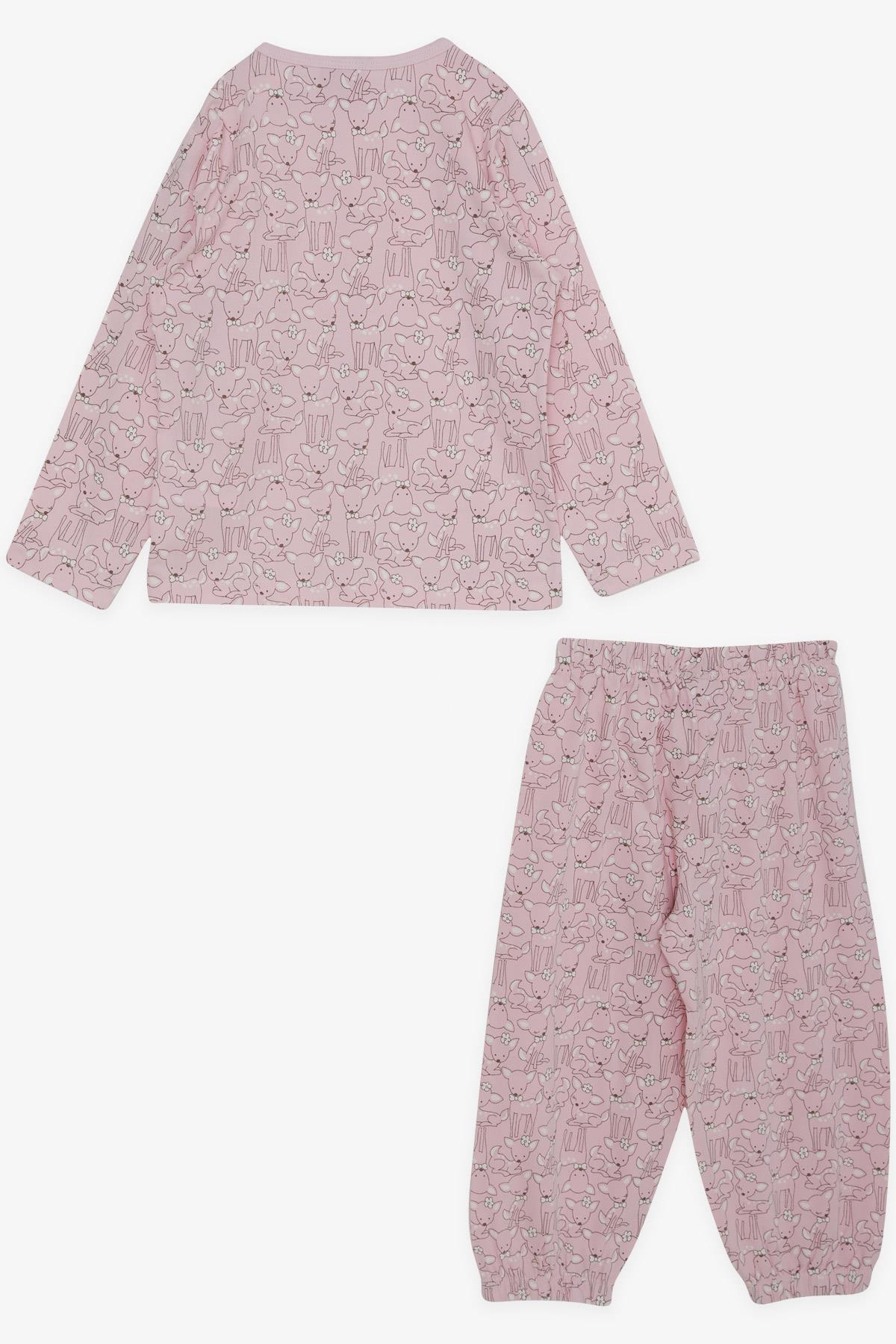 Breeze Kız Bebek Pijama Takımı Sevimli Papyonlu Tokalı Ceylancık Desenli Pembe (9 Ay-3 Yaş)