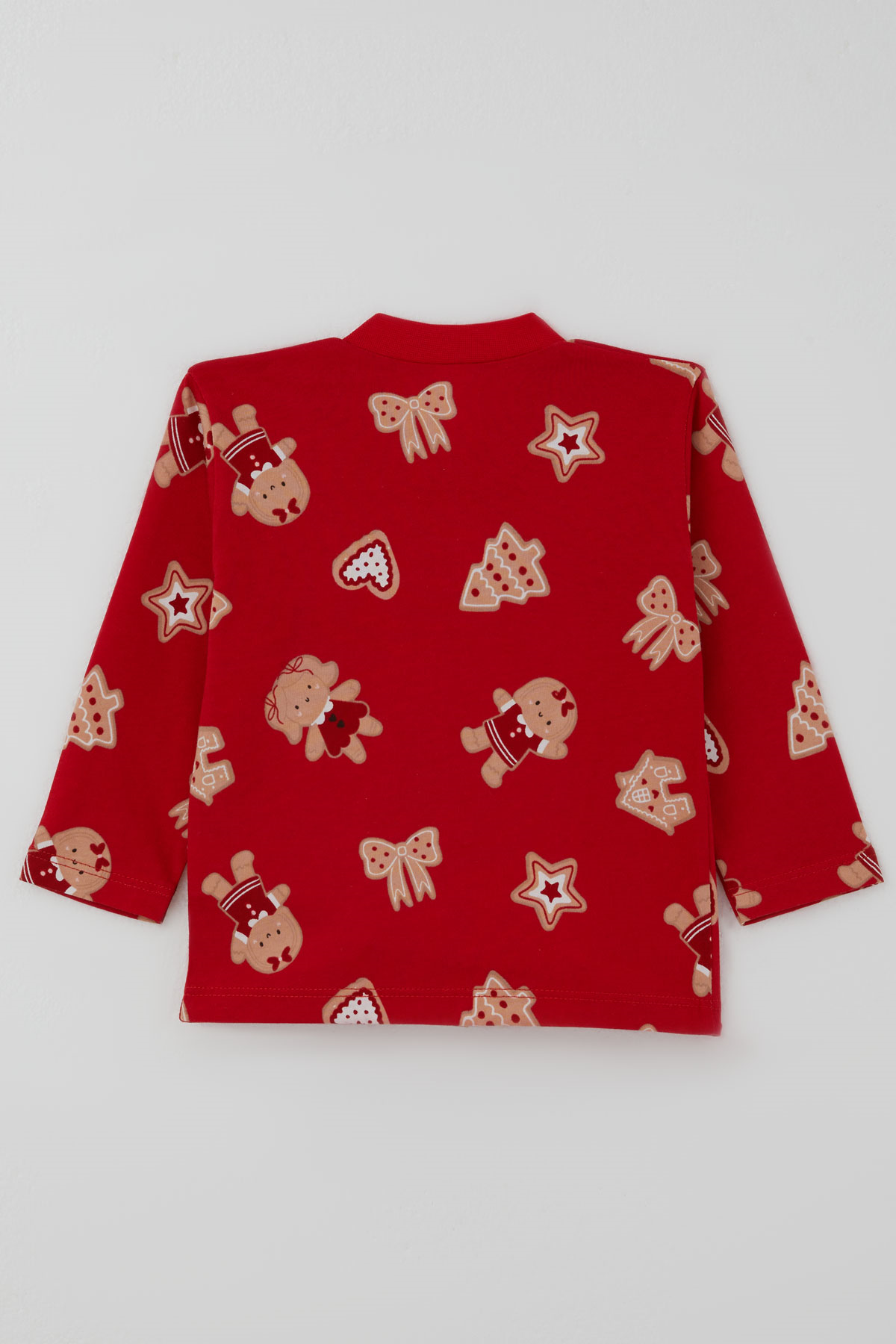 Breeze Kız Bebek Pijama Takımı Sevimli Kurabiye Bebek & Fiyonk Desenli Önden Çıtçıtlı Kırmızı (4 Ay - 1 Yaş)