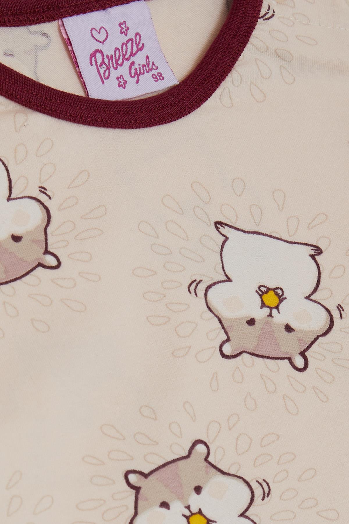 Breeze Kız Bebek Pijama Takımı Sevimli Hamster Desenli Pudra (9 Ay-3 Yaş)