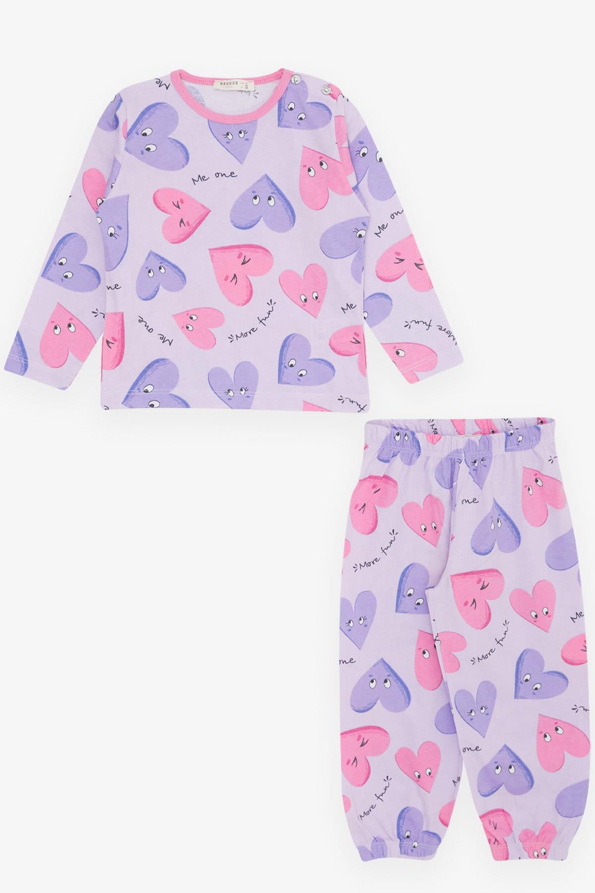 Breeze Kız Bebek Pijama Takımı Sevimli Kalp Desenli Açık Lila (9 Ay-3 Yaş)