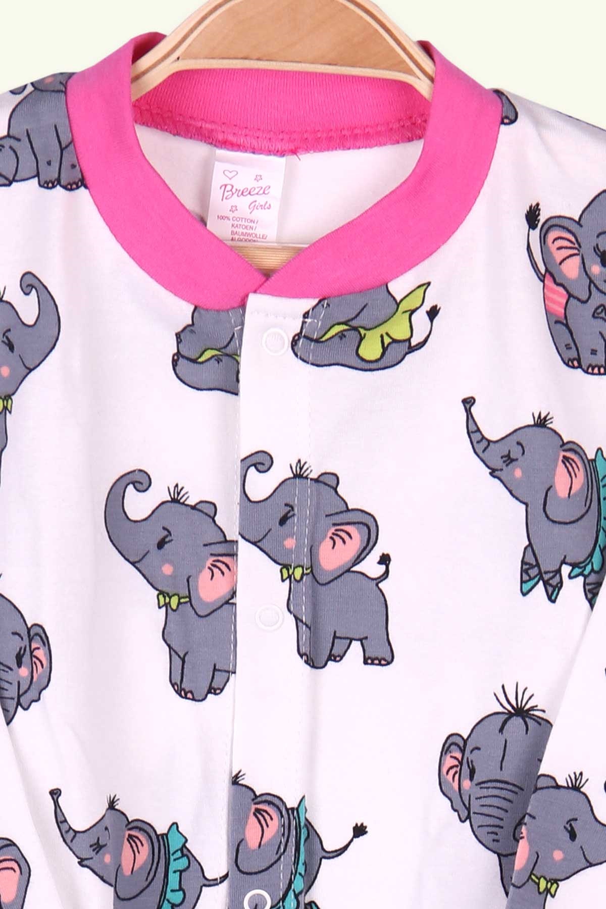 Breeze Kız Bebek Pijama Takımı Sevimli Fil Desenli Beyaz (0-3 Ay-9 Ay)