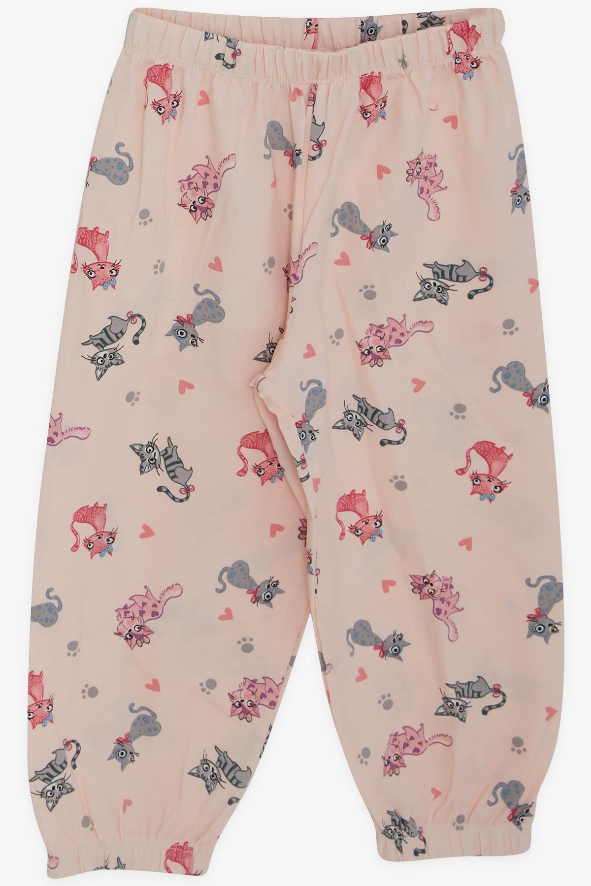 Breeze Kız Bebek Pijama Takımı Sevimli Kedicik Desenli Somon (1-3 Yaş)