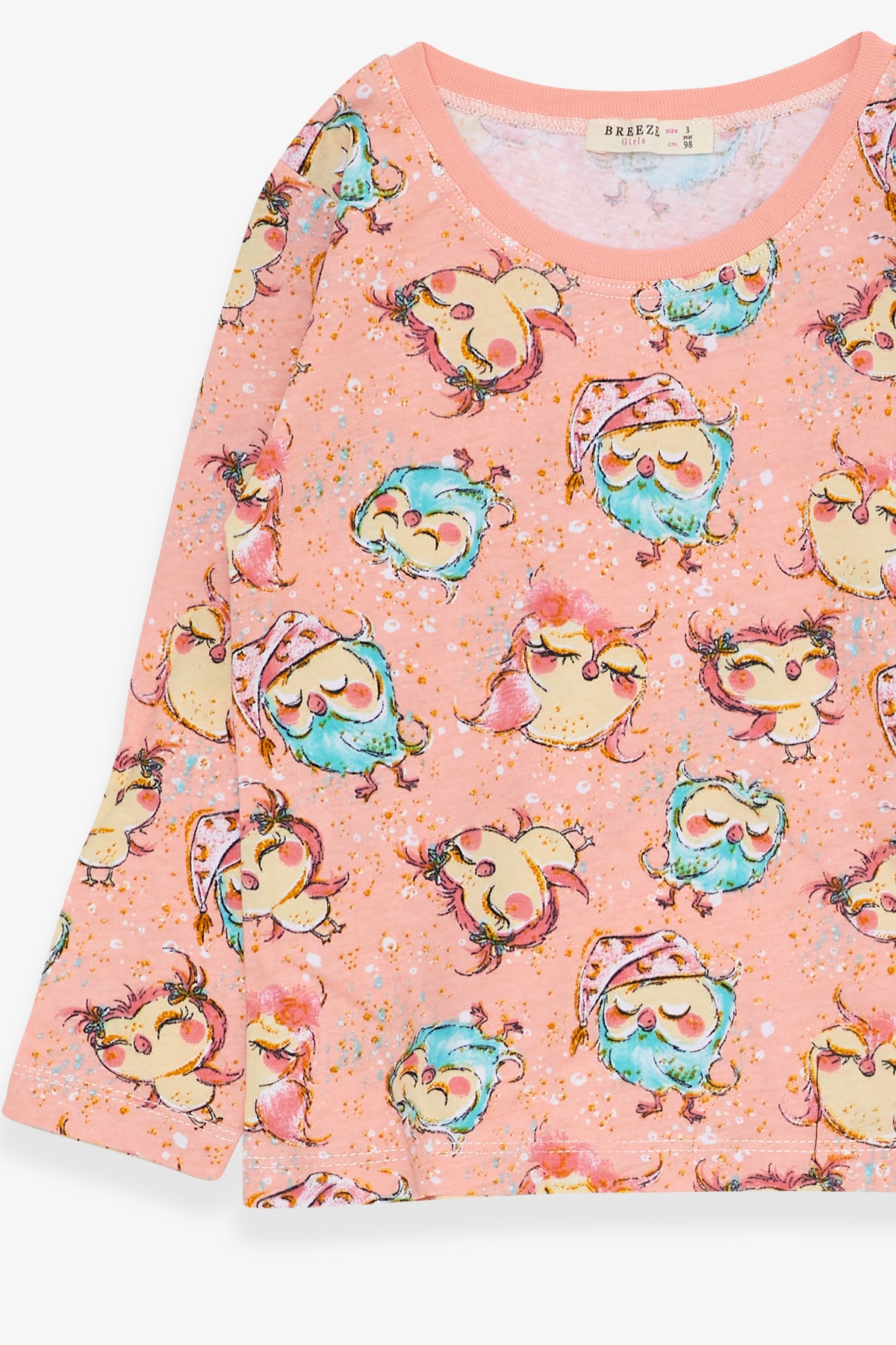 Breeze Kız Bebek Pijama Takımı Sevimli Baykuş Desenli Somon (9 Ay-3 Yaş)